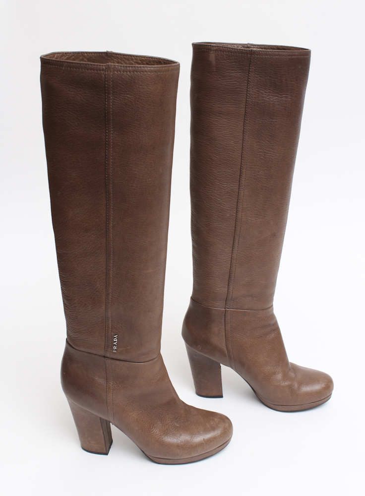 Prada Tall Brown Leather Boots
