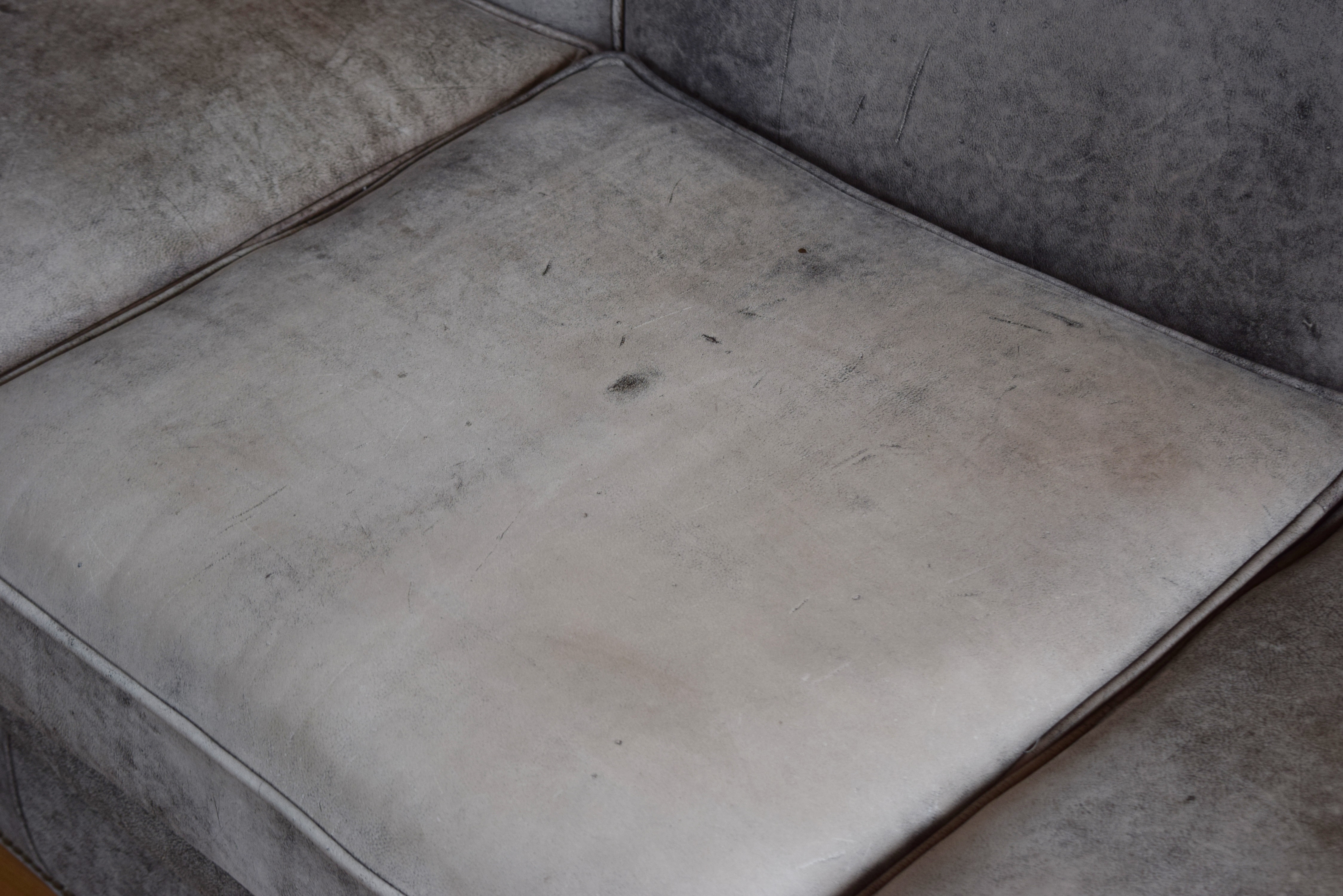 Gray Distressed Leather Sofa with Nail Trim by Century Furniture