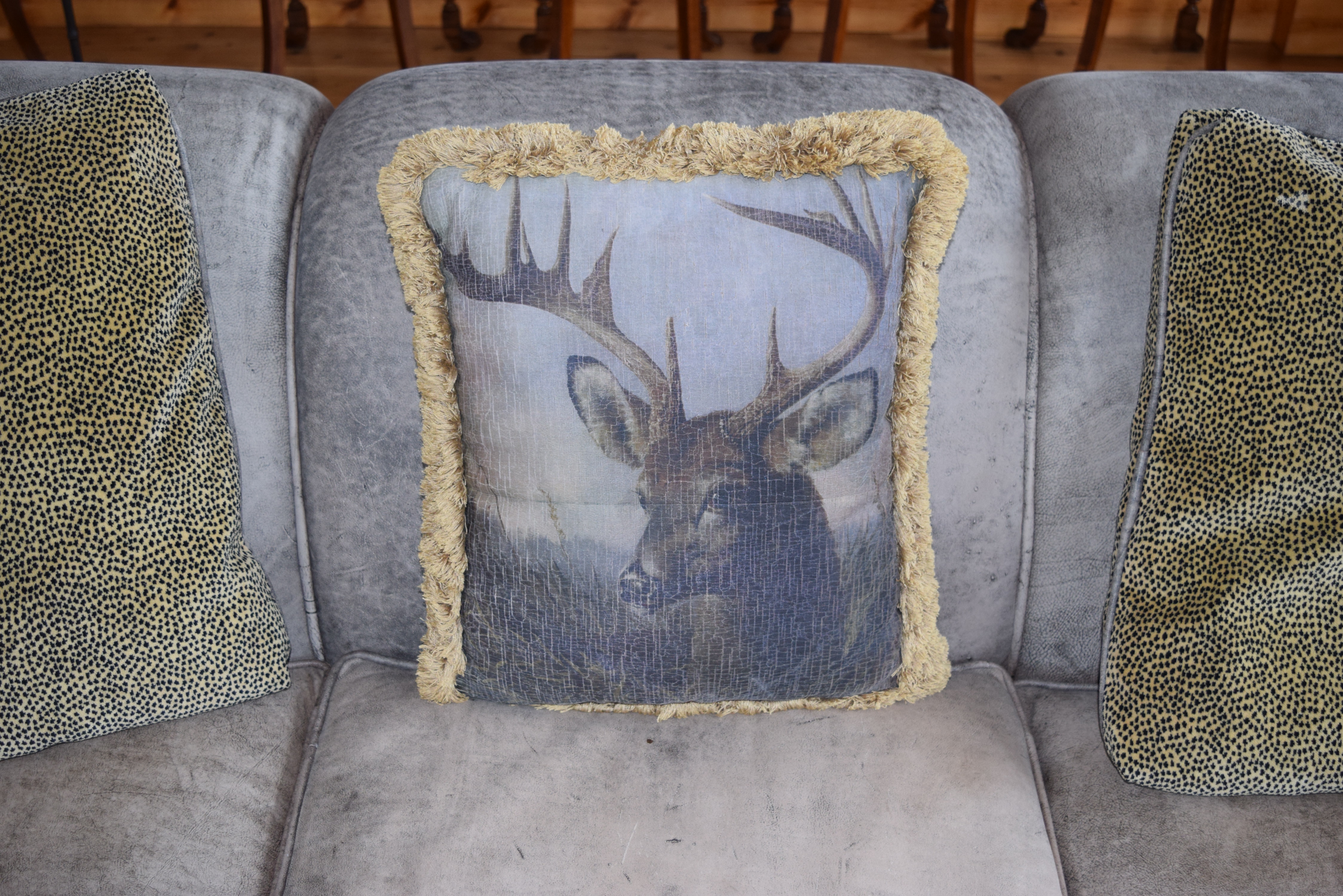 Gray Distressed Leather Sofa with Nail Trim by Century Furniture