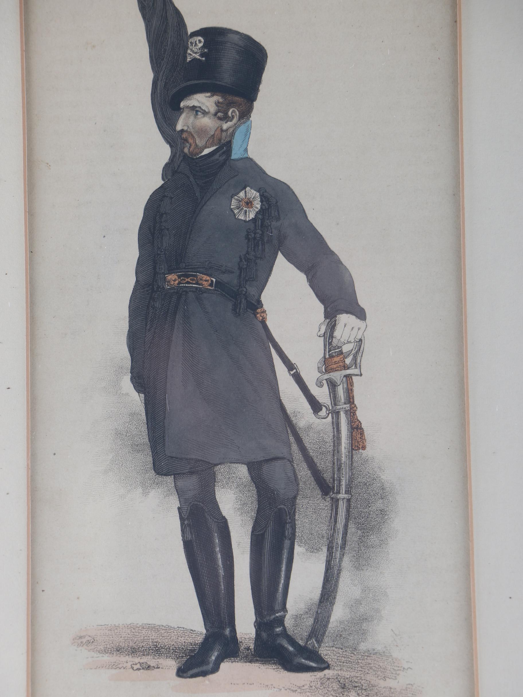Framed 1810s Engravings of Napoleonic Soldiers From "Ackermann's Repository"