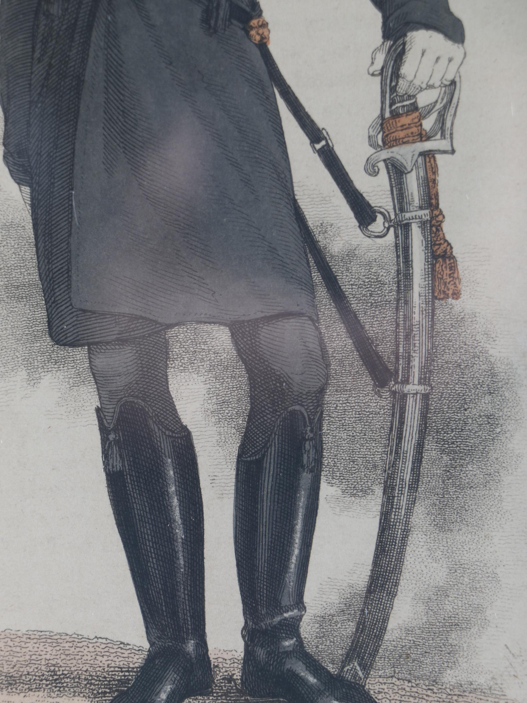 Framed 1810s Engravings of Napoleonic Soldiers From "Ackermann's Repository"