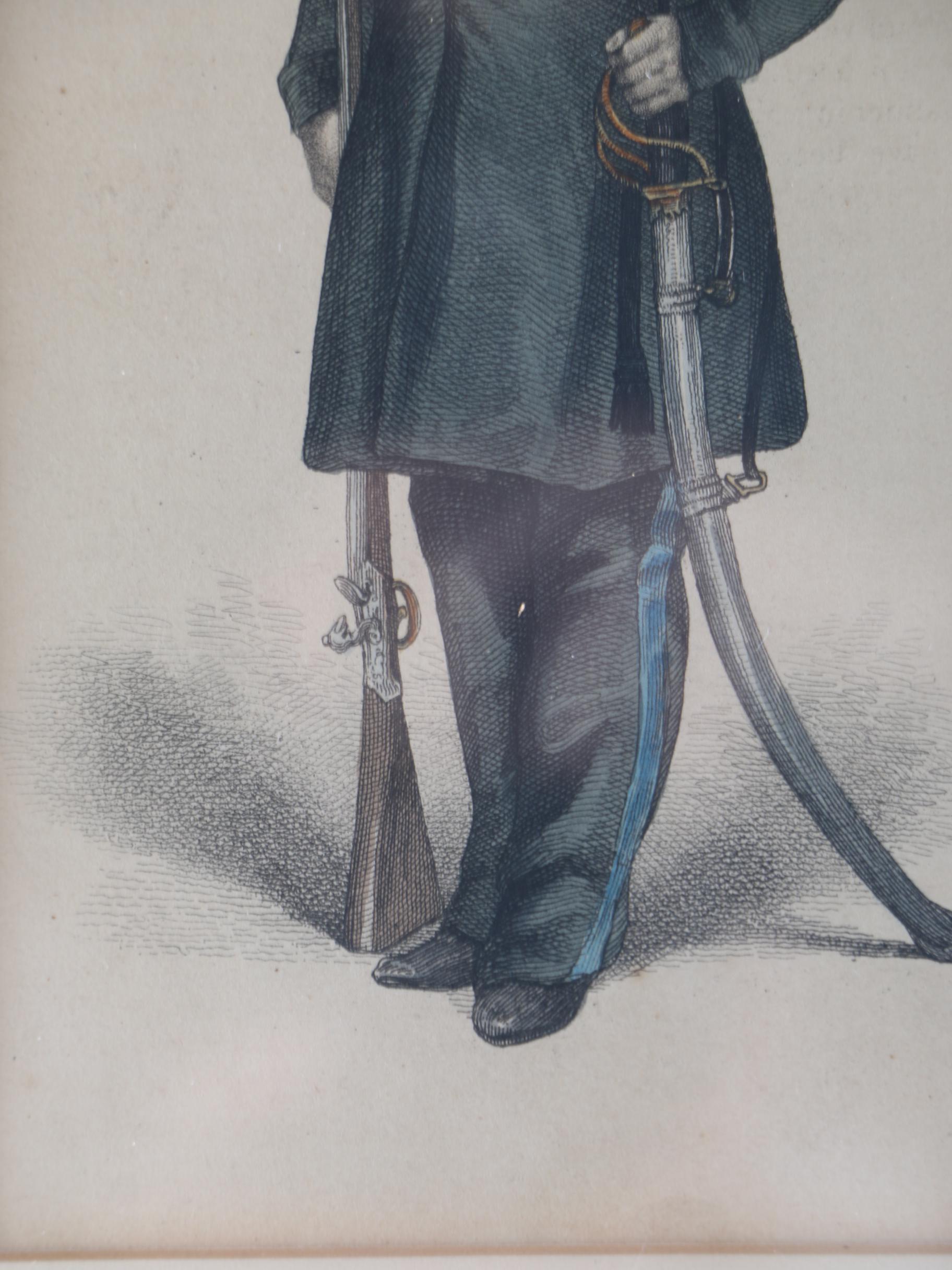 Framed 1810s Engravings of Napoleonic Soldiers From "Ackermann's Repository"