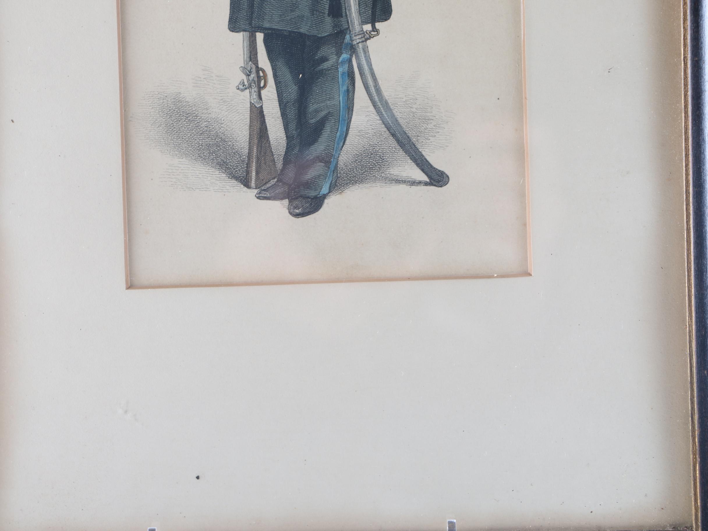 Framed 1810s Engravings of Napoleonic Soldiers From "Ackermann's Repository"