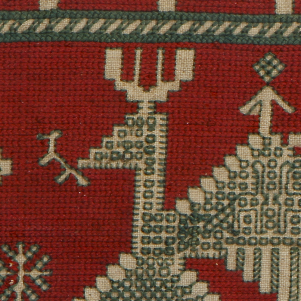 Framed Primitive Needlepoint of Birds in a Field