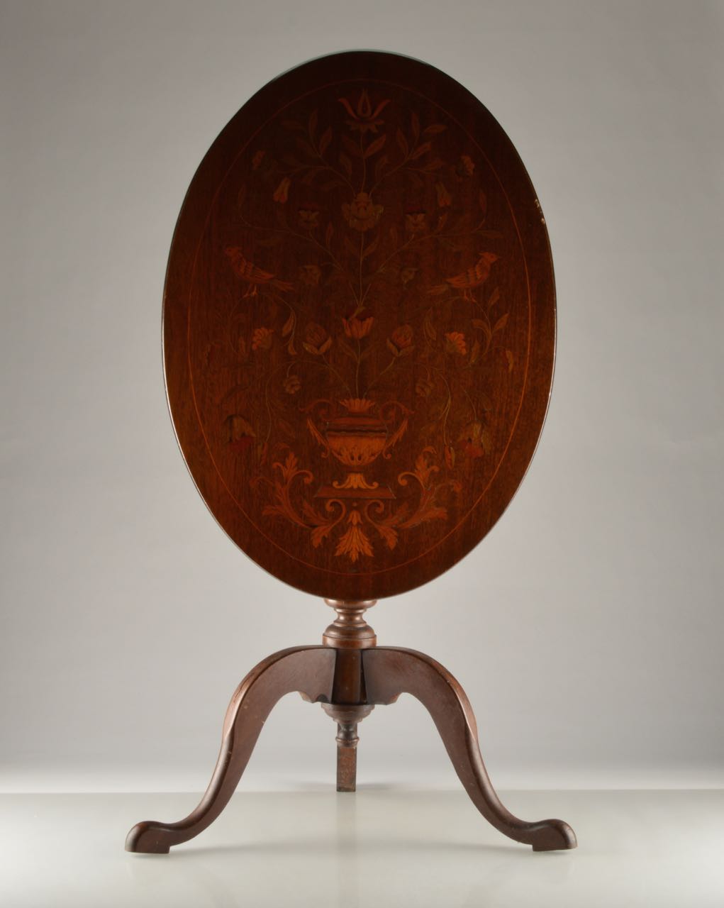 Antique Tilt-Top Table with Marquetry by Peter Engel