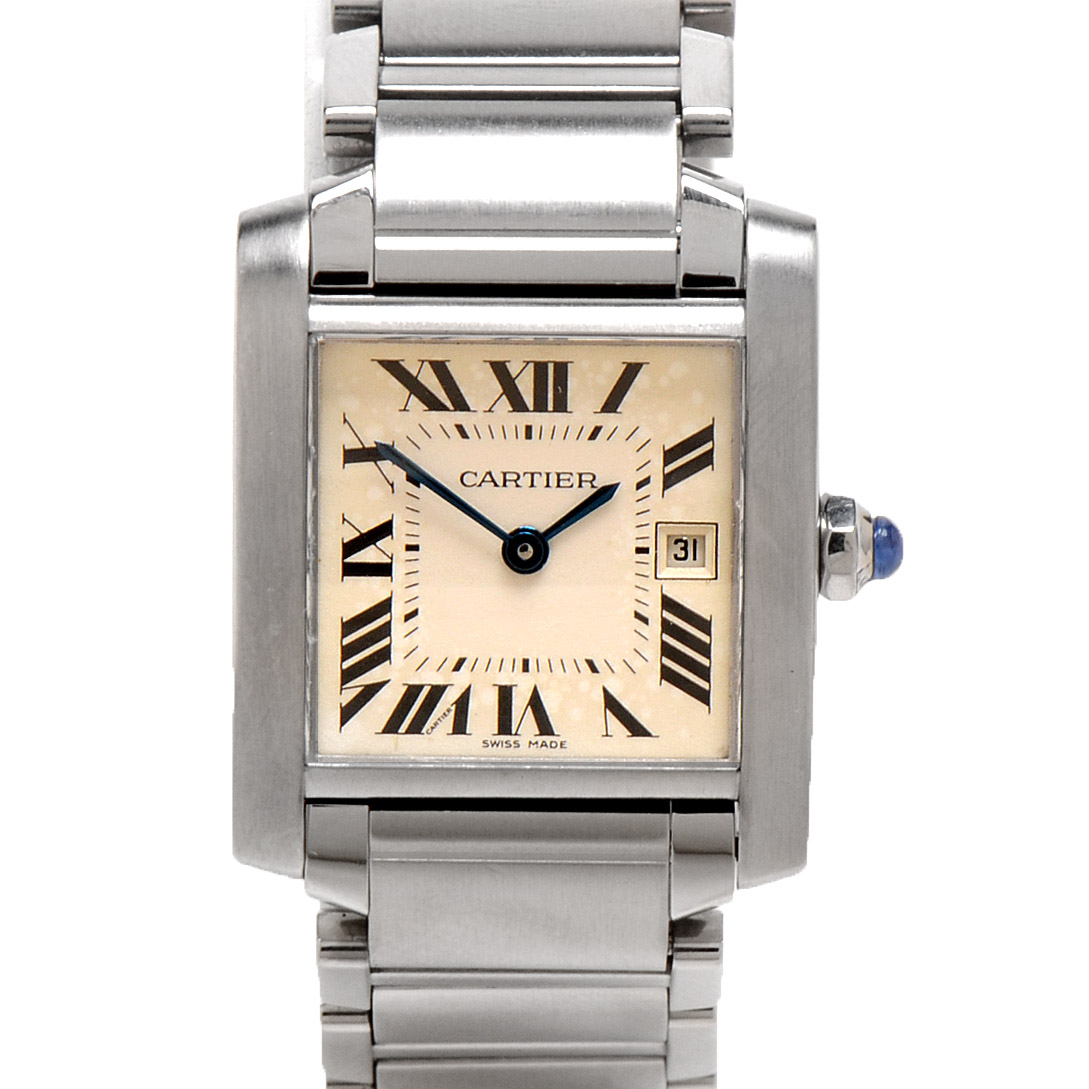 Cartier Tank Francaise Date Mid Size 2465 Steel Quartz Watch