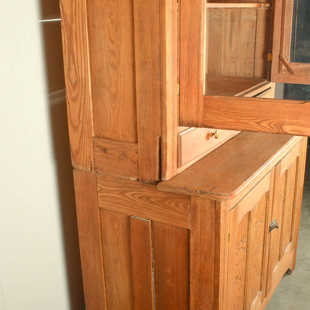 Antique Oak Eastlake Style Stepback Cupboard