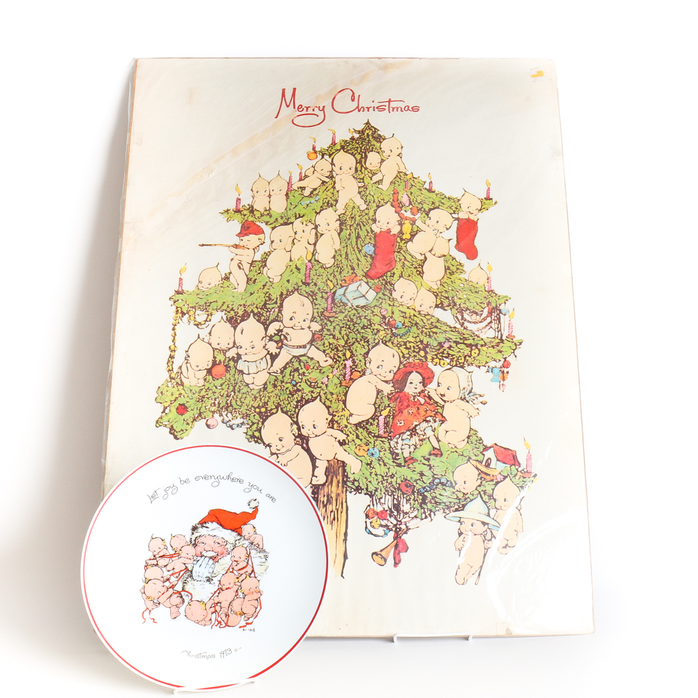Christmas Kewpie 1973 Collector Plate with Poster