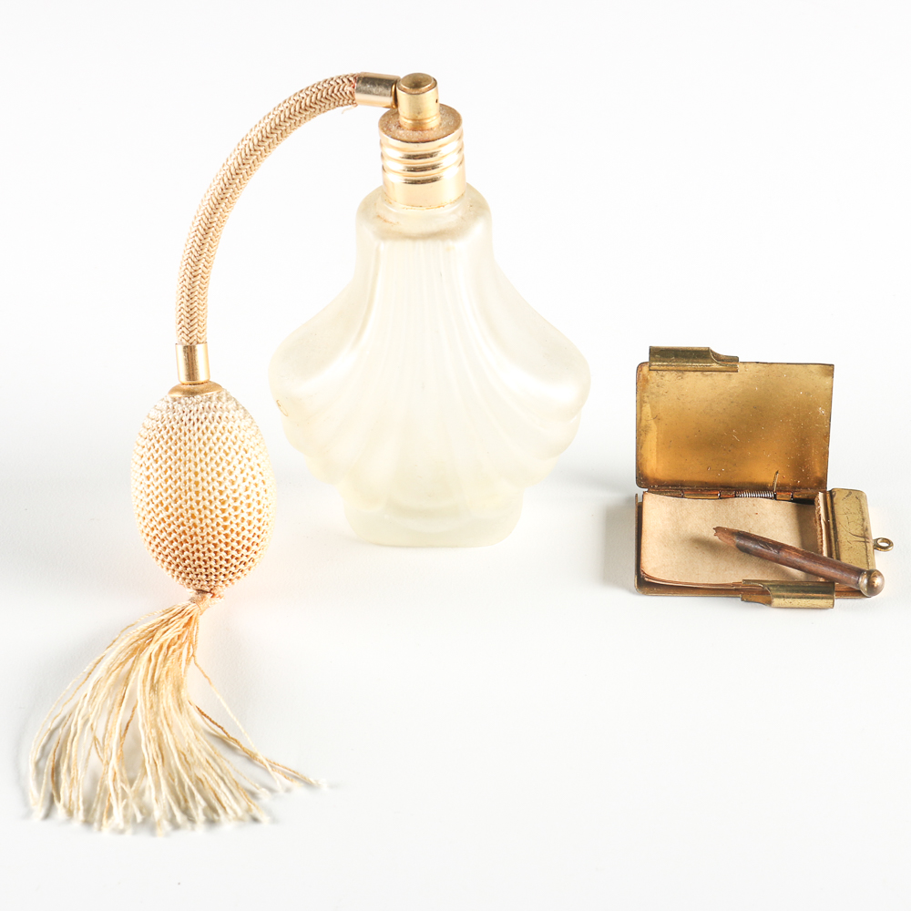 Vintage Perfume Bottle and Small Notepad
