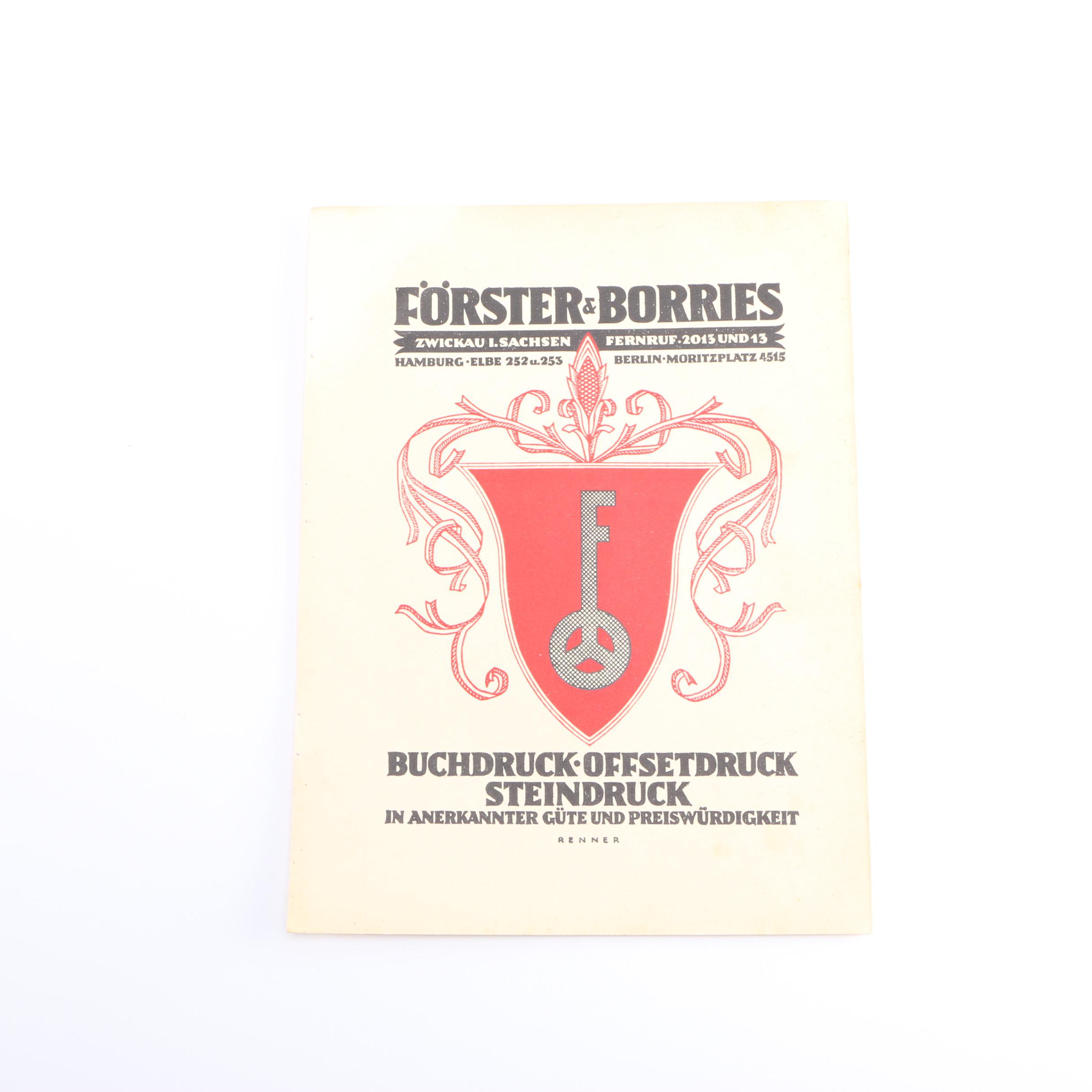 Forster And Borries Buchdruck Offsetdruck Steindruck Poster and Hatmanns Poster