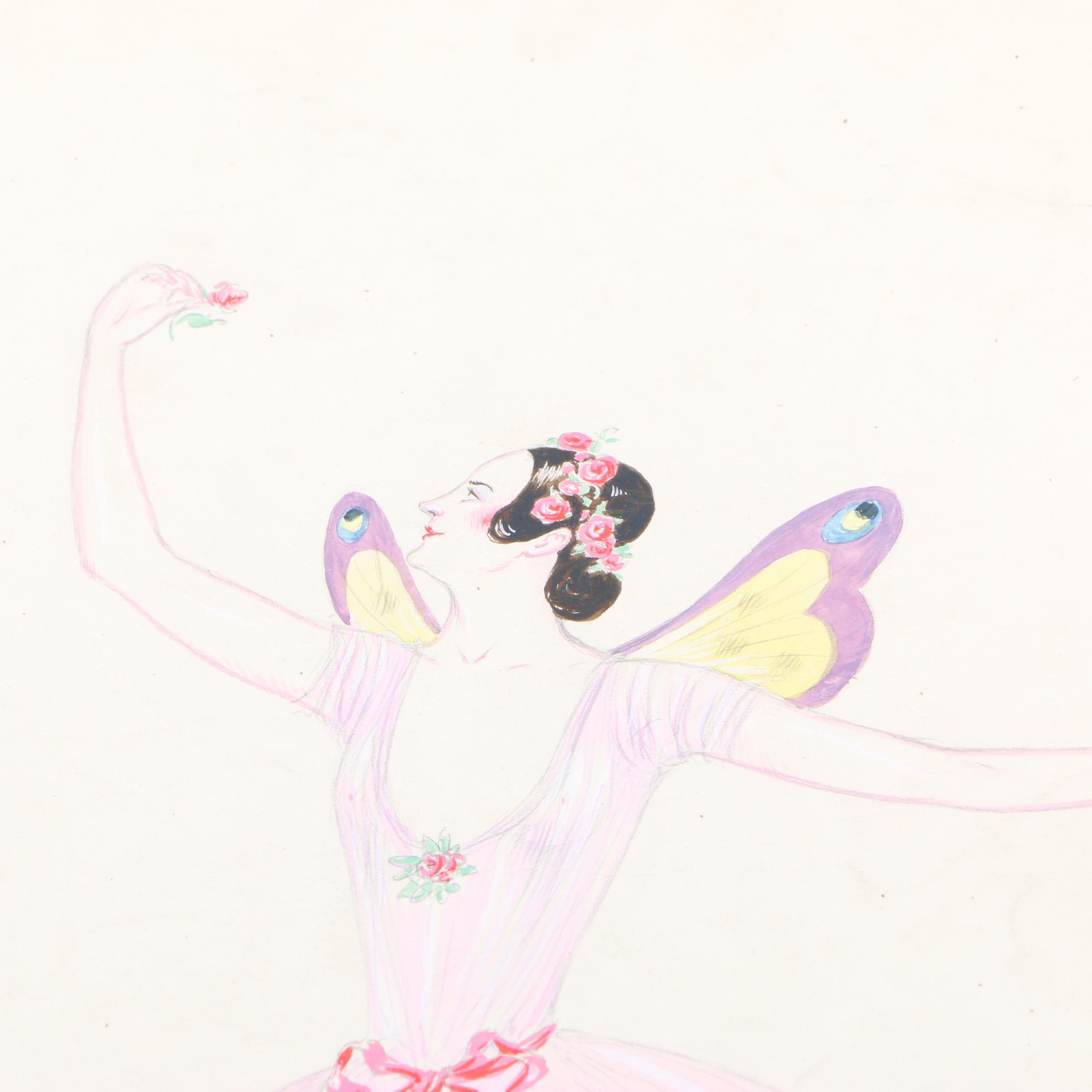 Original Graphite and Gouache Drawing of a Ballerina