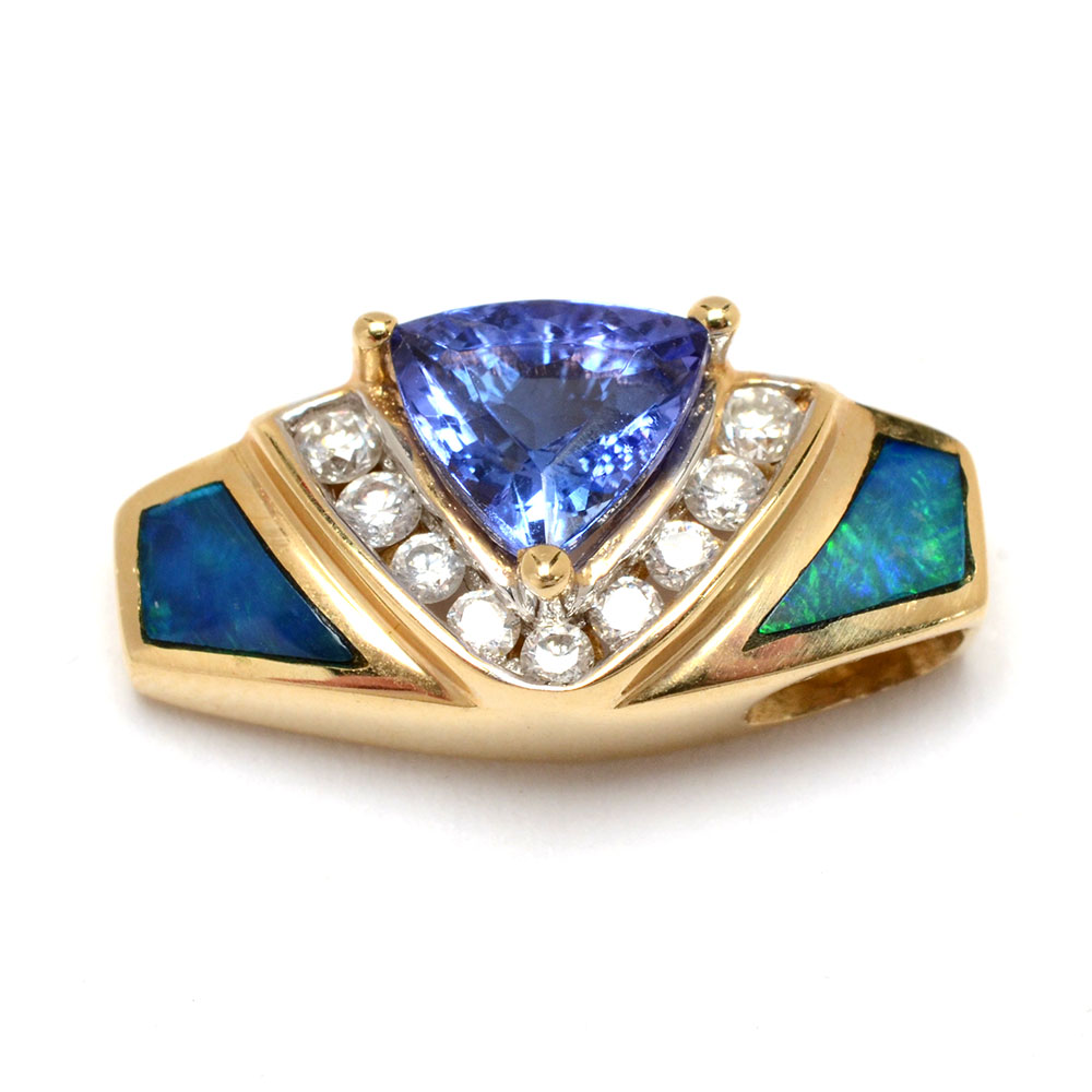 LeVian 14K Yellow Gold Tanzanite, Opal and Diamond Slide Pendant