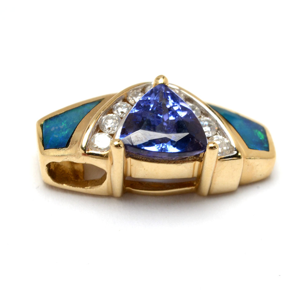 LeVian 14K Yellow Gold Tanzanite, Opal and Diamond Slide Pendant