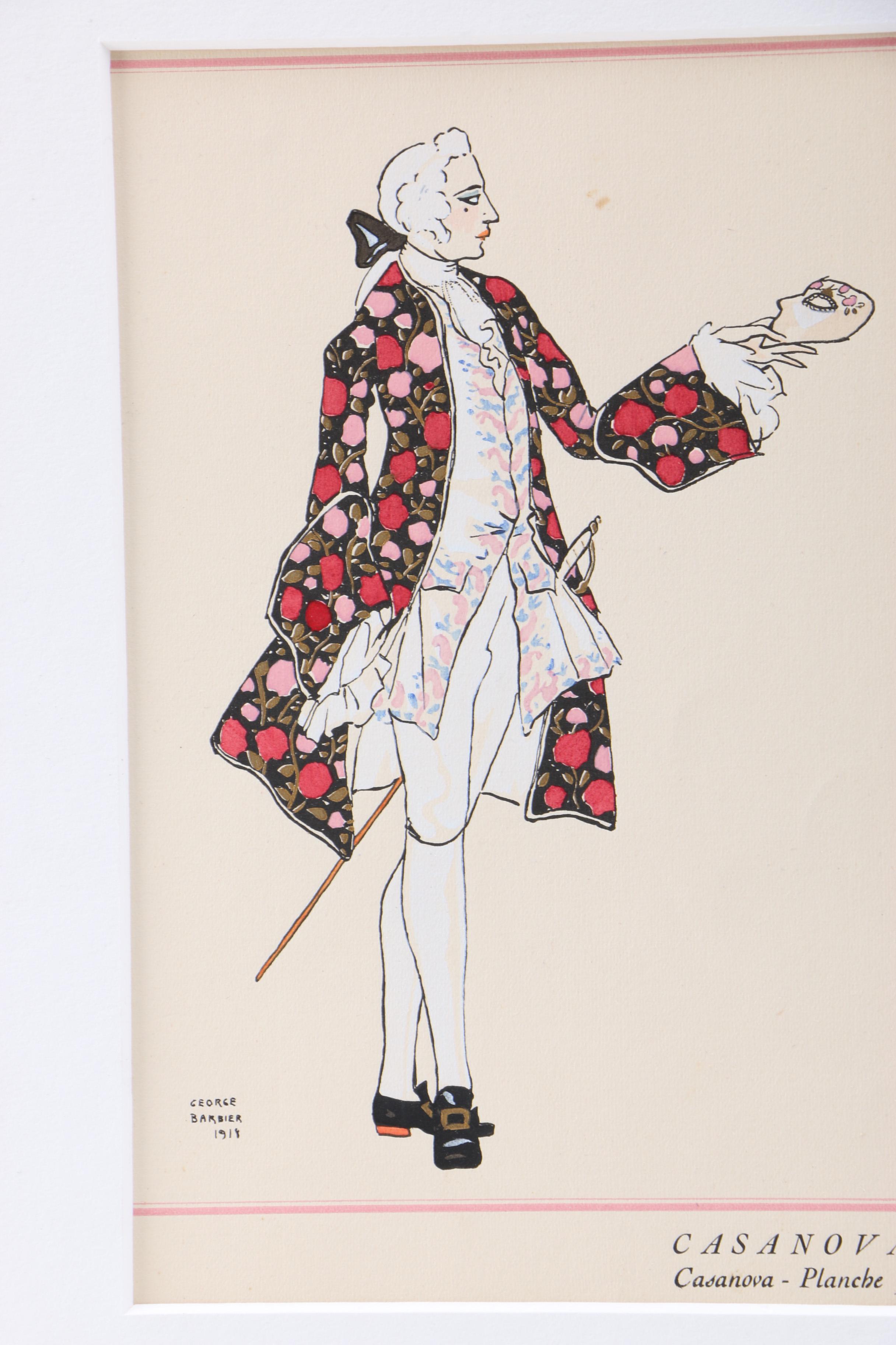 George Barbier Etching With Pochoir Coloring "Casanova"