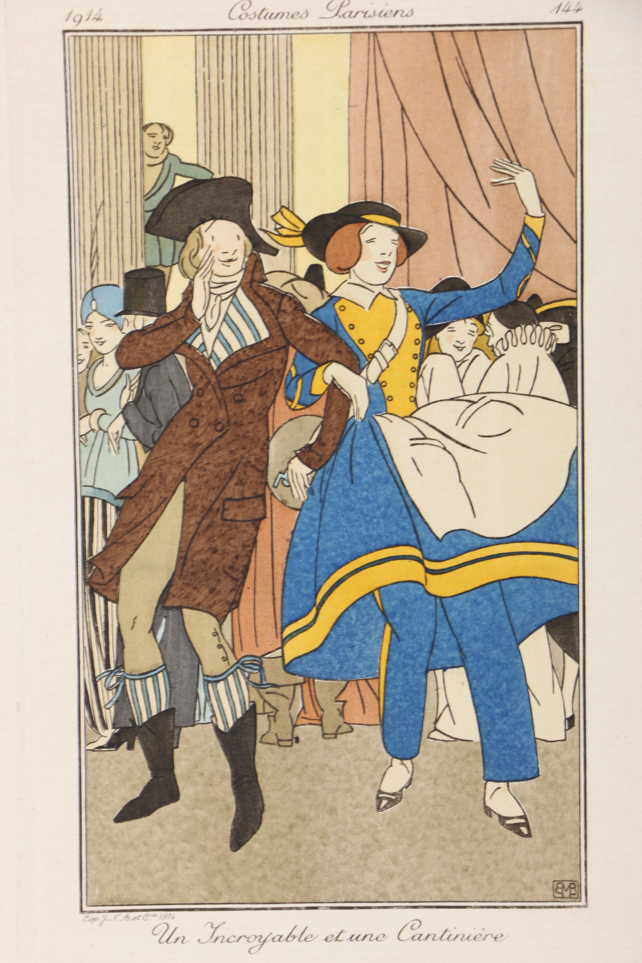 Etching with Pochoir Coloring "Un Incroyable Et Une Cantineire"