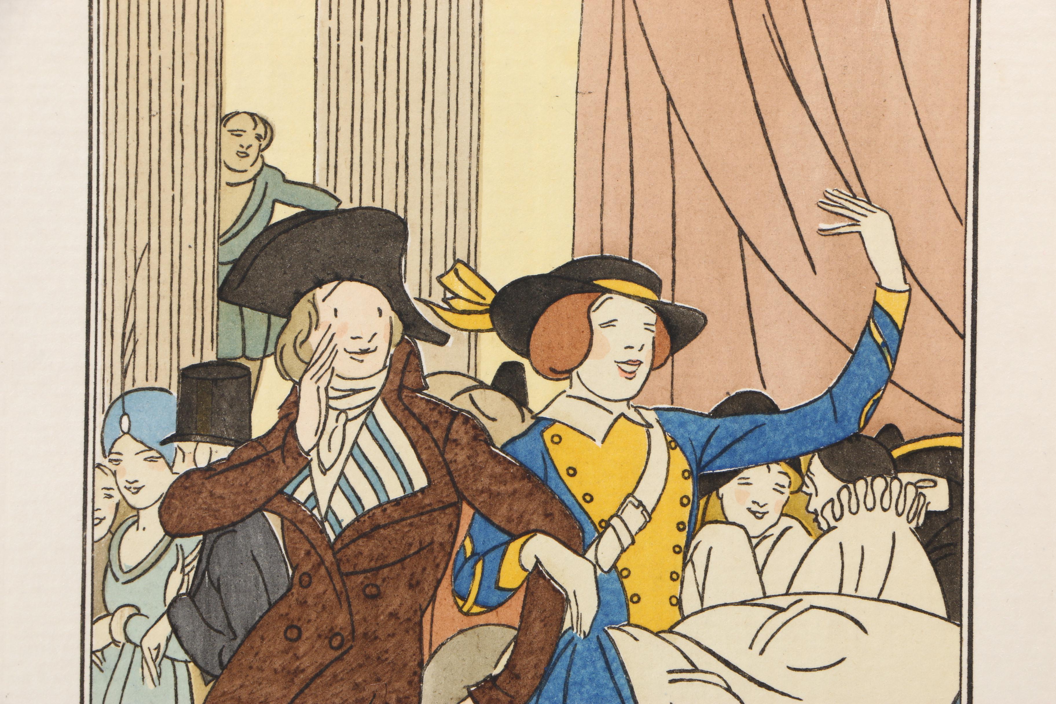 Etching with Pochoir Coloring "Un Incroyable Et Une Cantineire"