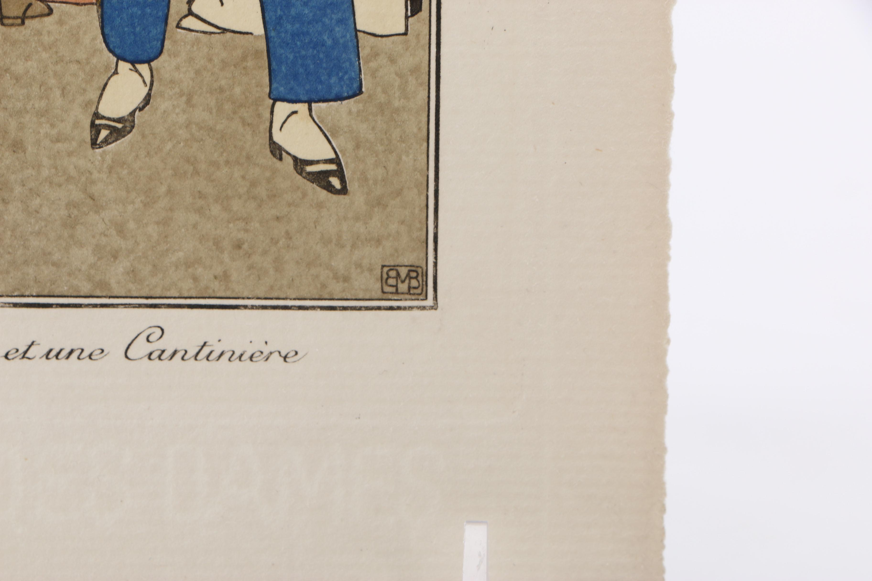 Etching with Pochoir Coloring "Un Incroyable Et Une Cantineire"