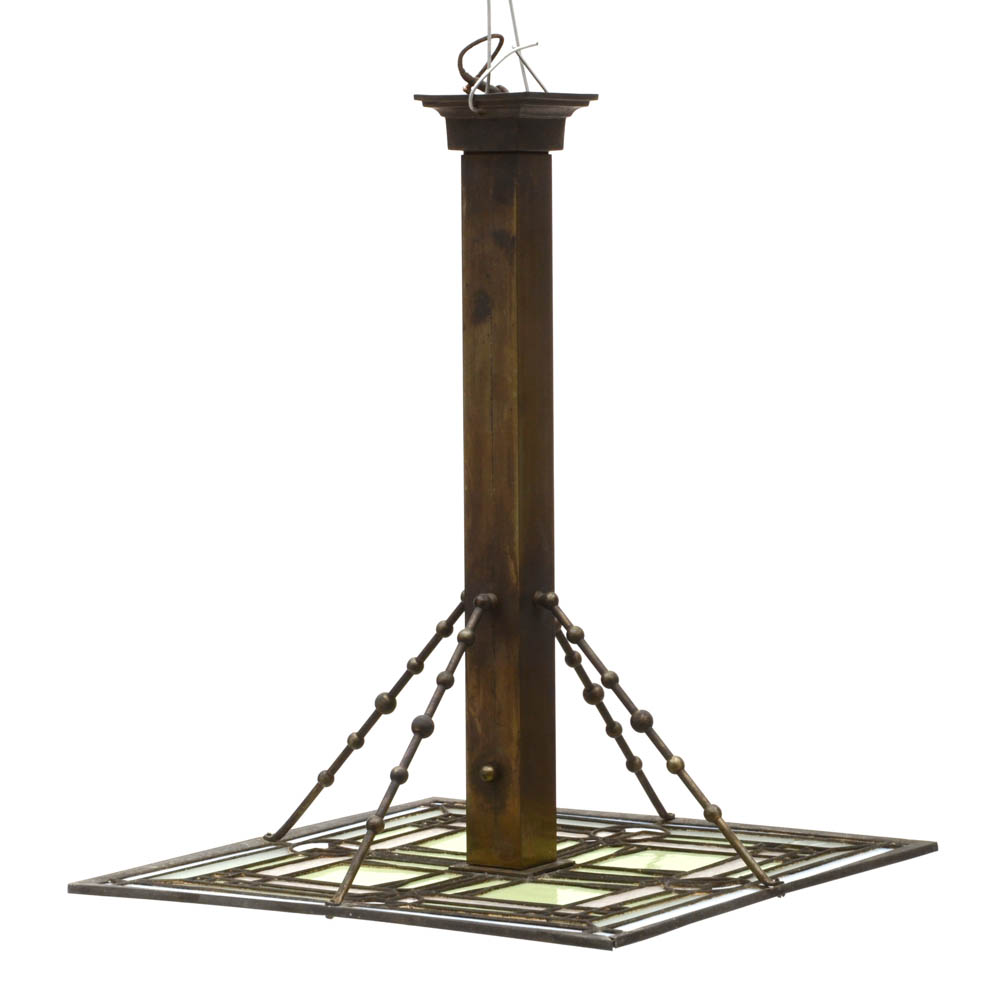 Early 20th Century Arts and Crafts Prairie School Stained Glass Ceiling Light
