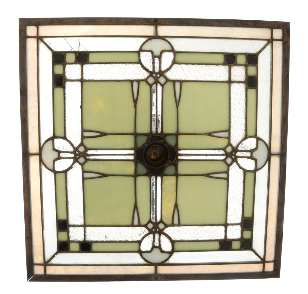 Early 20th Century Arts and Crafts Prairie School Stained Glass Ceiling Light