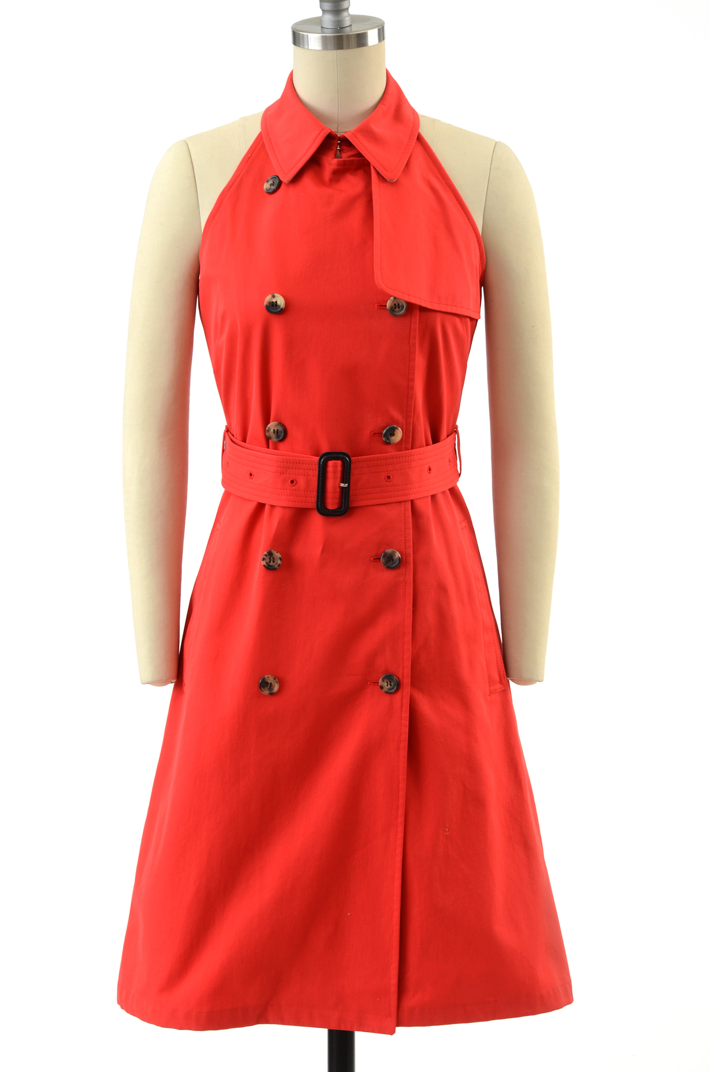 Burberry of London Double Breasted Red Sleeveless Trench Halter Dress