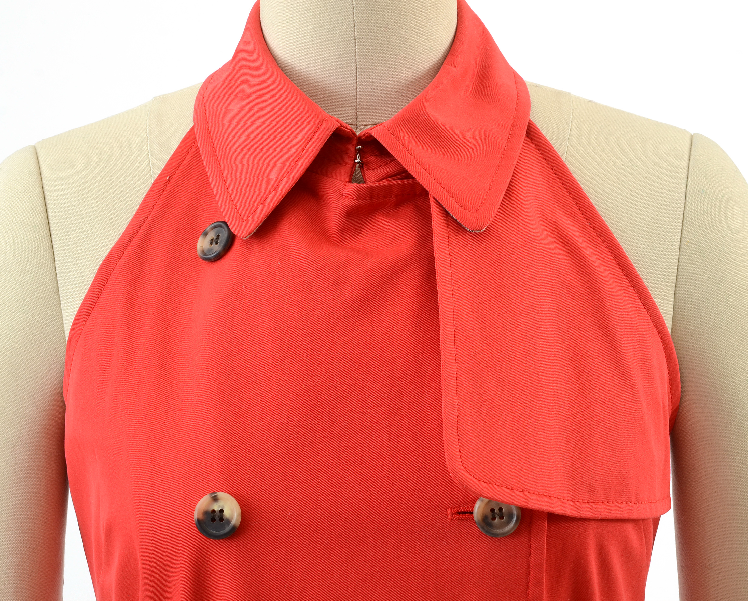 Burberry of London Double Breasted Red Sleeveless Trench Halter Dress