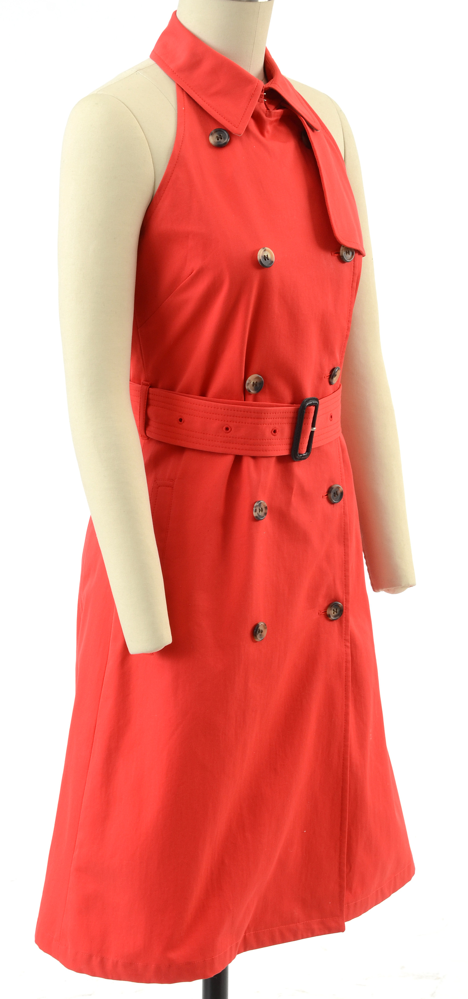 Burberry of London Double Breasted Red Sleeveless Trench Halter Dress