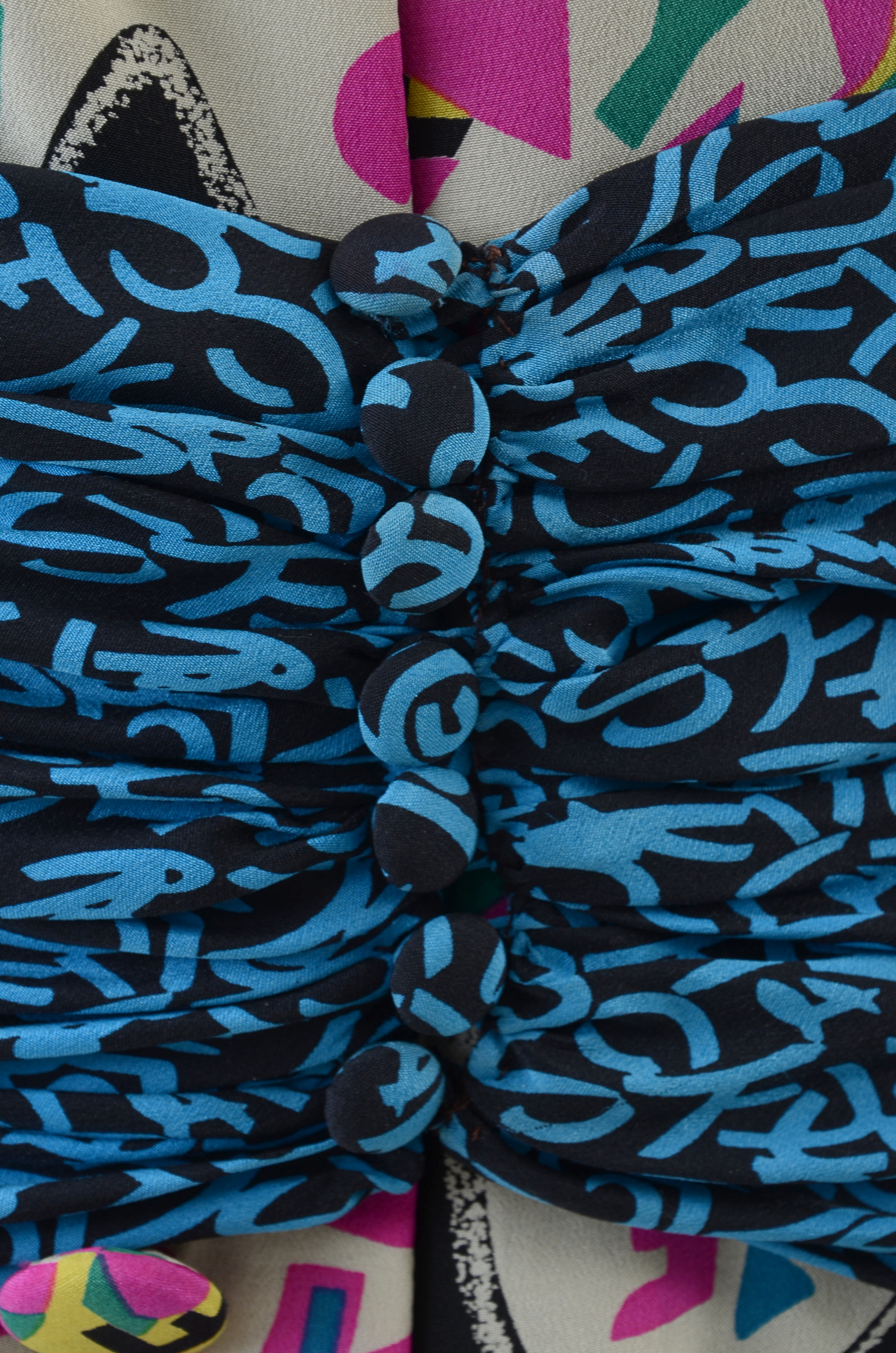 1980s Fendi Silk Abstract Print Button Front Dress