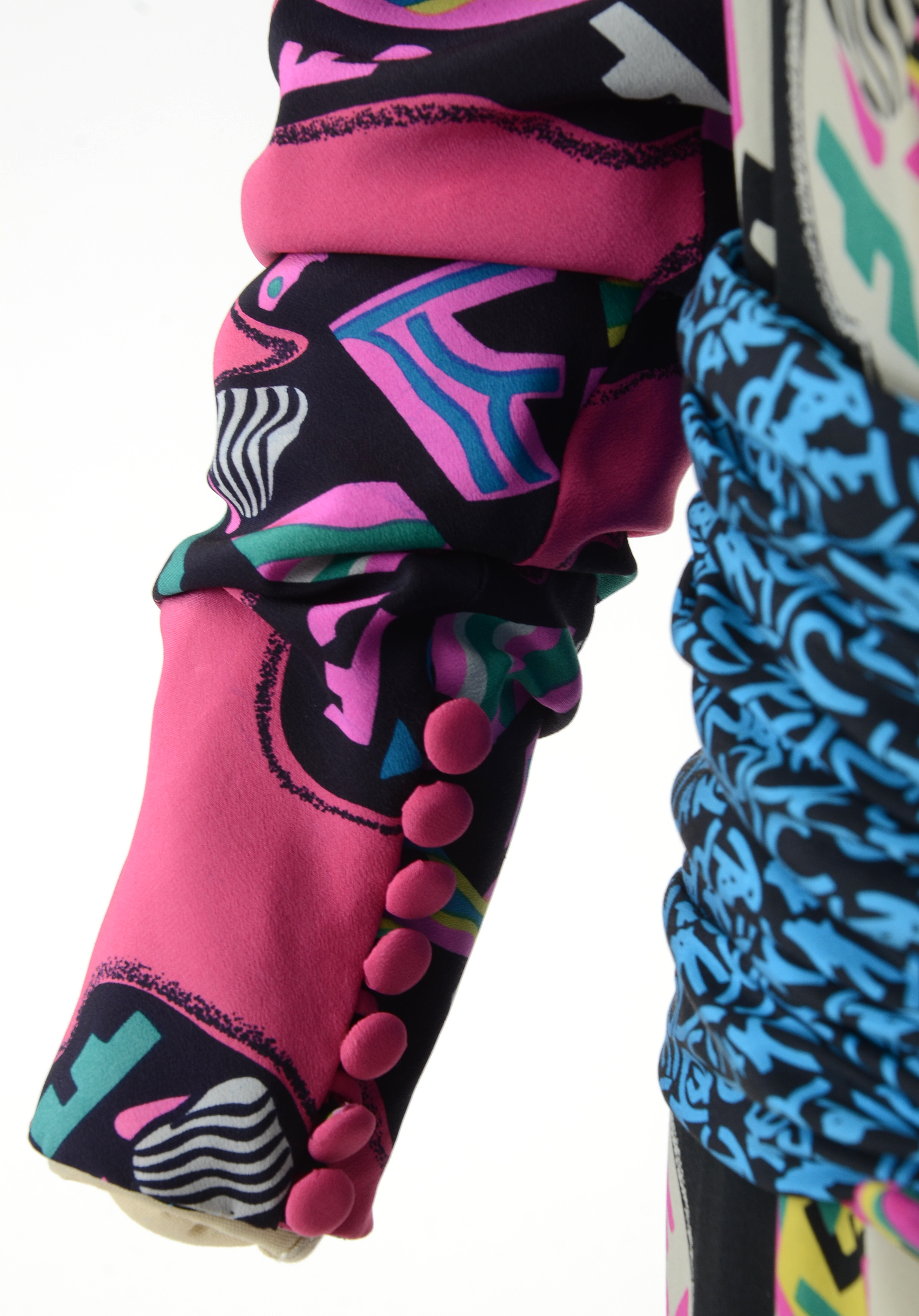 1980s Fendi Silk Abstract Print Button Front Dress