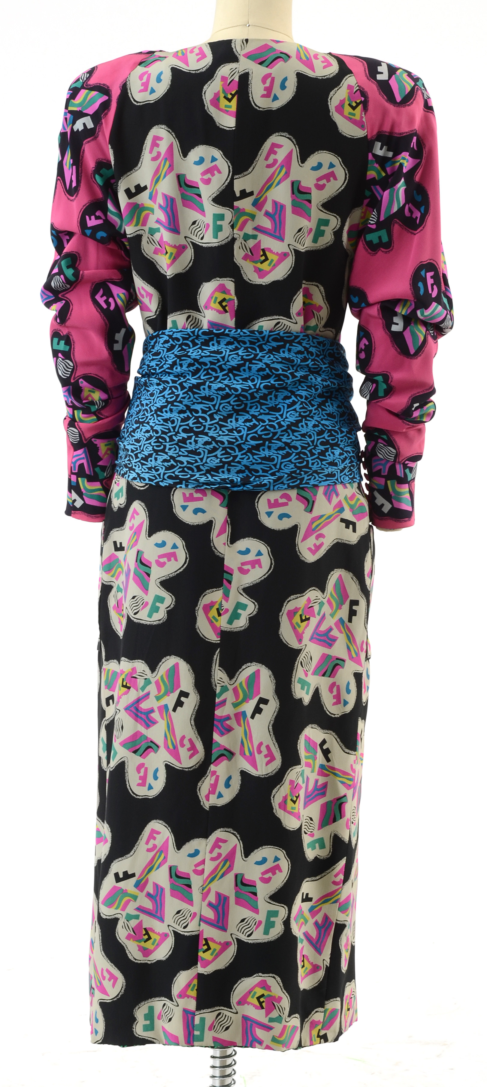 1980s Fendi Silk Abstract Print Button Front Dress