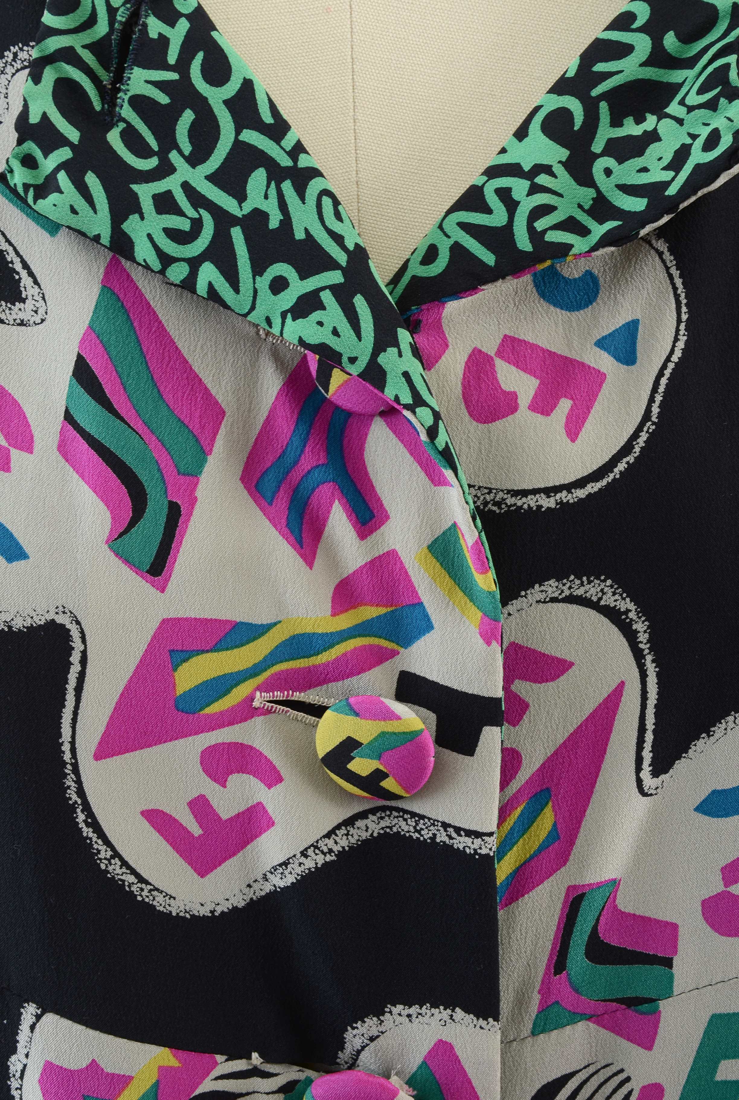 1980s Fendi Silk Abstract Print Button Front Dress