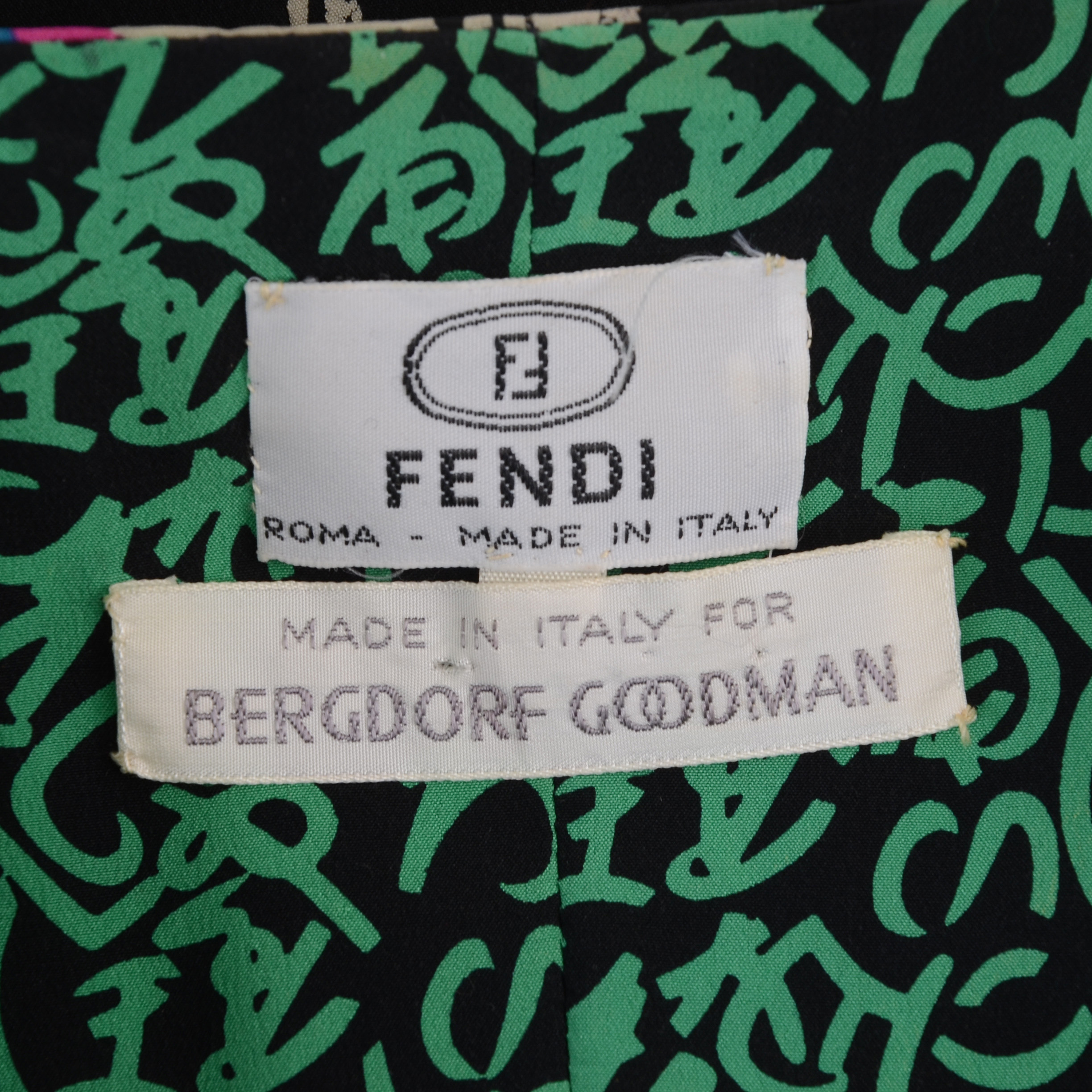 1980s Fendi Silk Abstract Print Button Front Dress