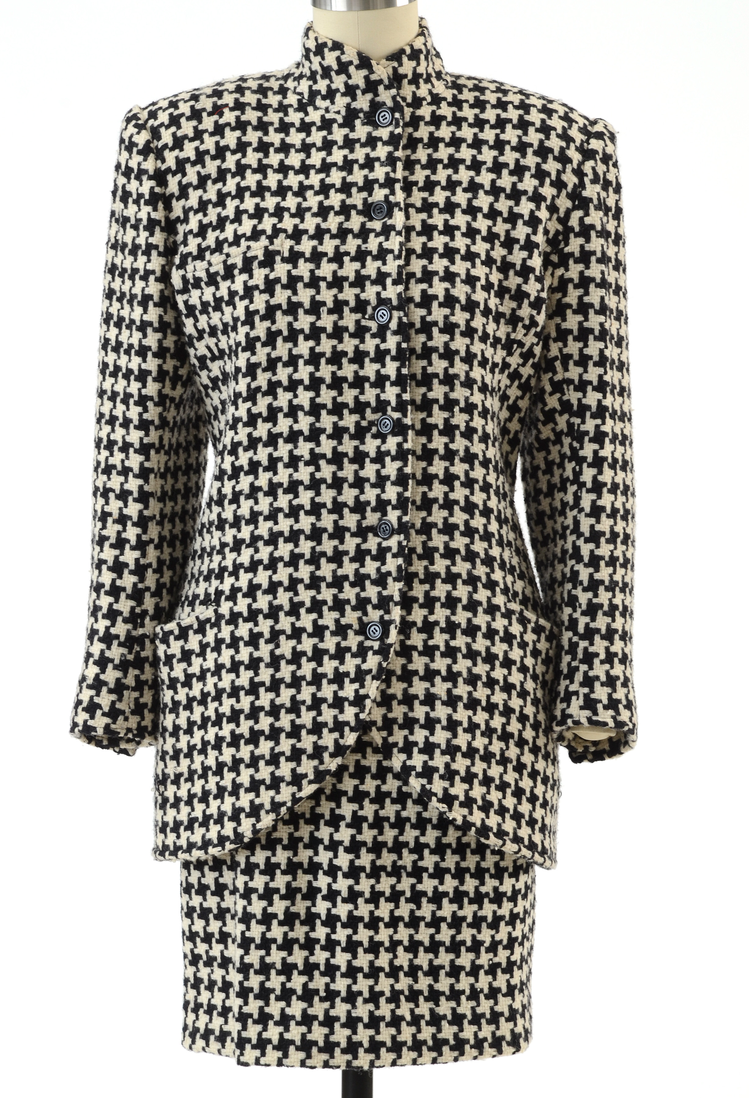 1980s Vintage Ungaro Parallele of Paris Black and Ivory Wool Knit Suit Susan Wore When She Met President Bush and First Lady Barbara Bush