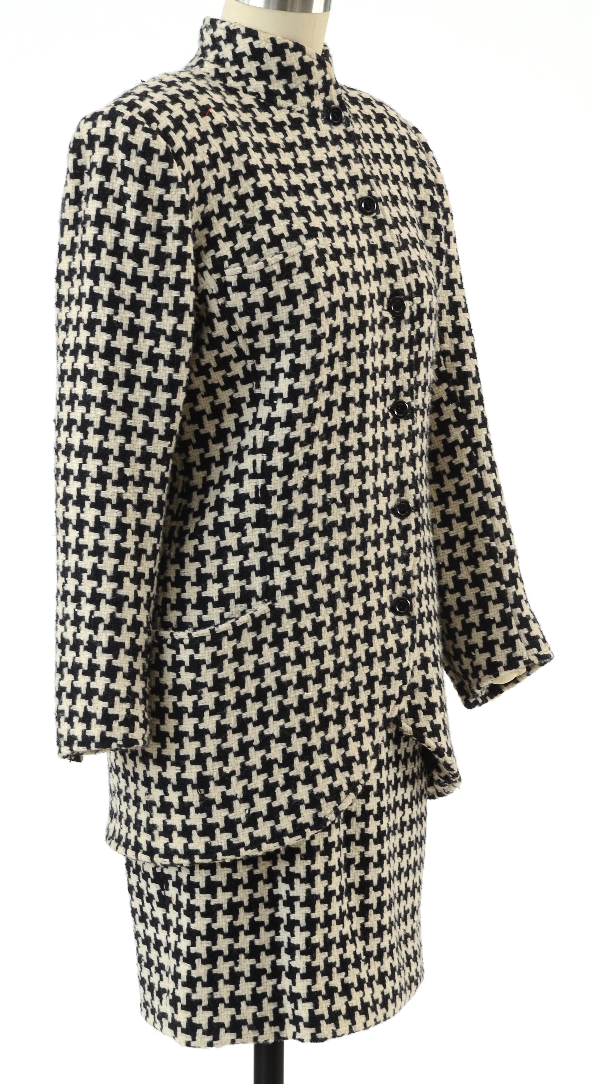 1980s Vintage Ungaro Parallele of Paris Black and Ivory Wool Knit Suit Susan Wore When She Met President Bush and First Lady Barbara Bush