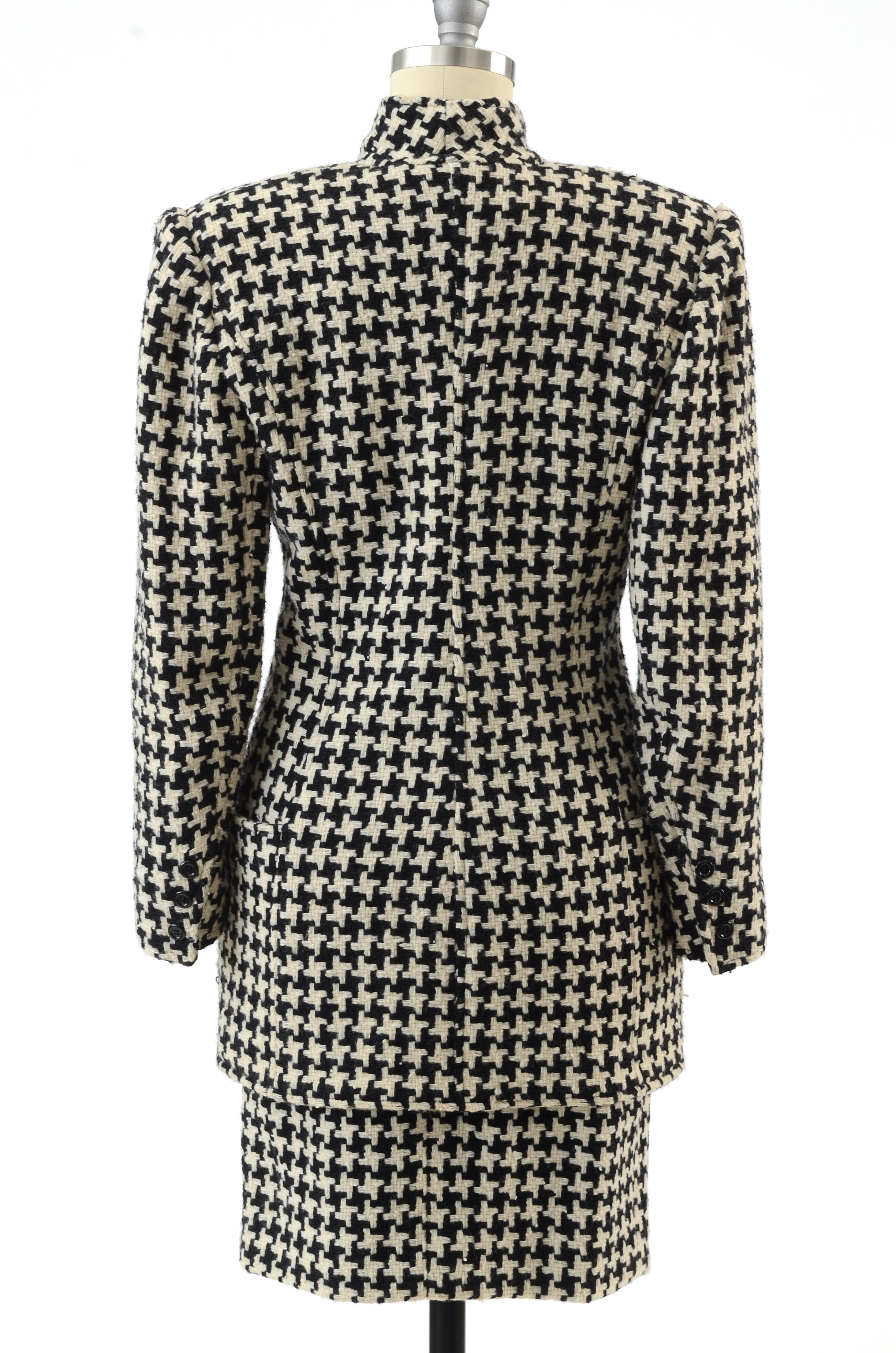 1980s Vintage Ungaro Parallele of Paris Black and Ivory Wool Knit Suit Susan Wore When She Met President Bush and First Lady Barbara Bush