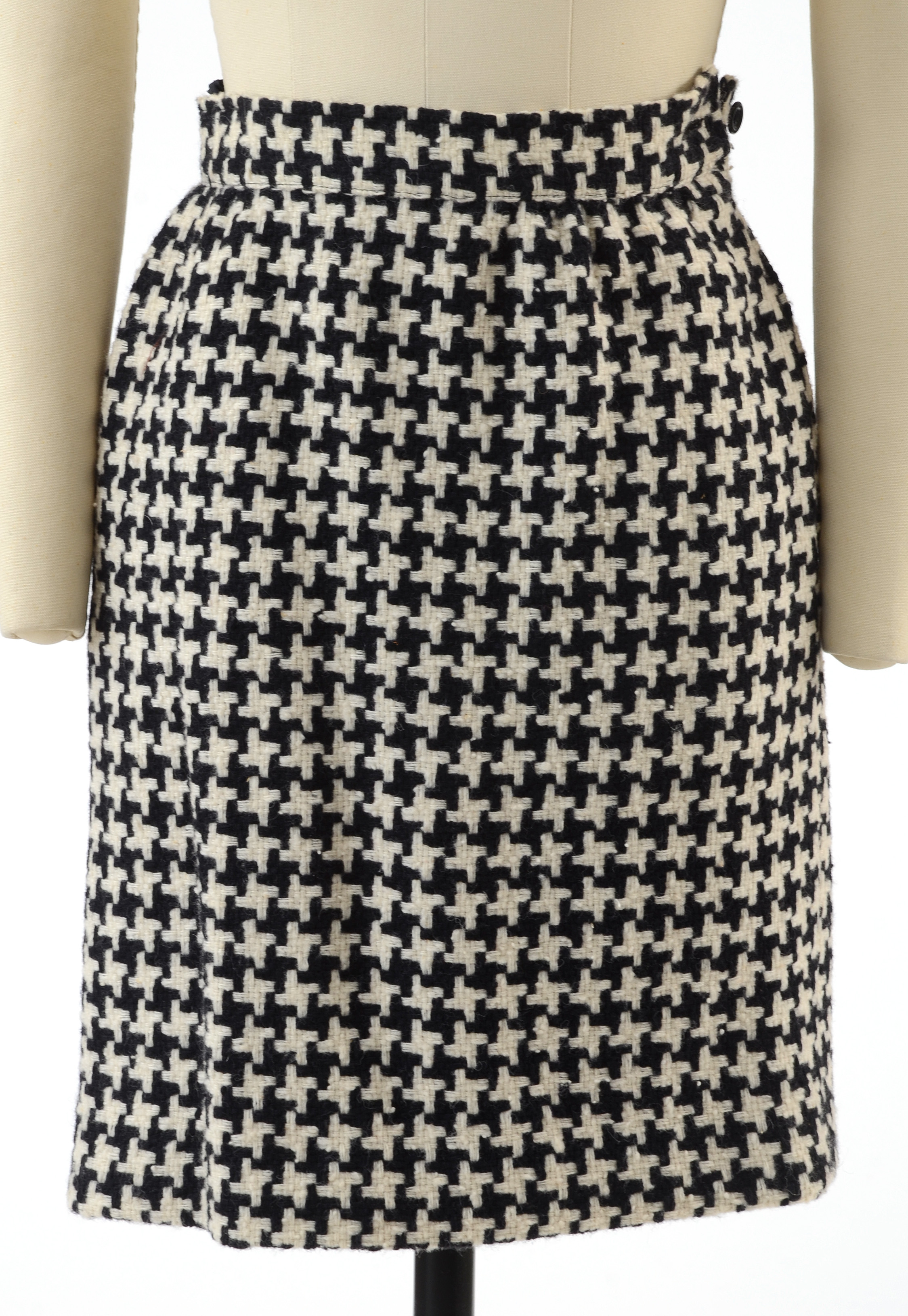 1980s Vintage Ungaro Parallele of Paris Black and Ivory Wool Knit Suit Susan Wore When She Met President Bush and First Lady Barbara Bush