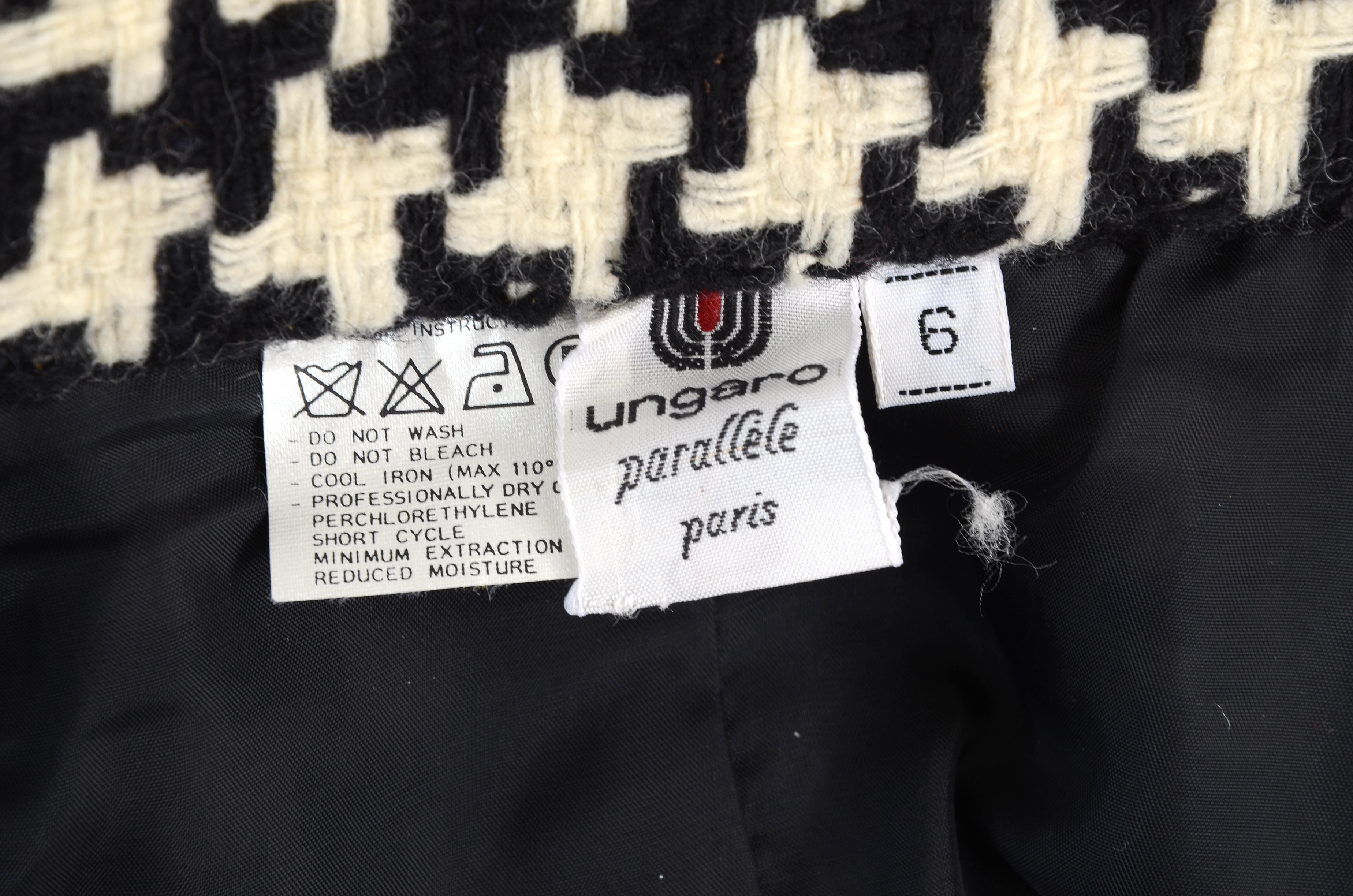 1980s Vintage Ungaro Parallele of Paris Black and Ivory Wool Knit Suit Susan Wore When She Met President Bush and First Lady Barbara Bush