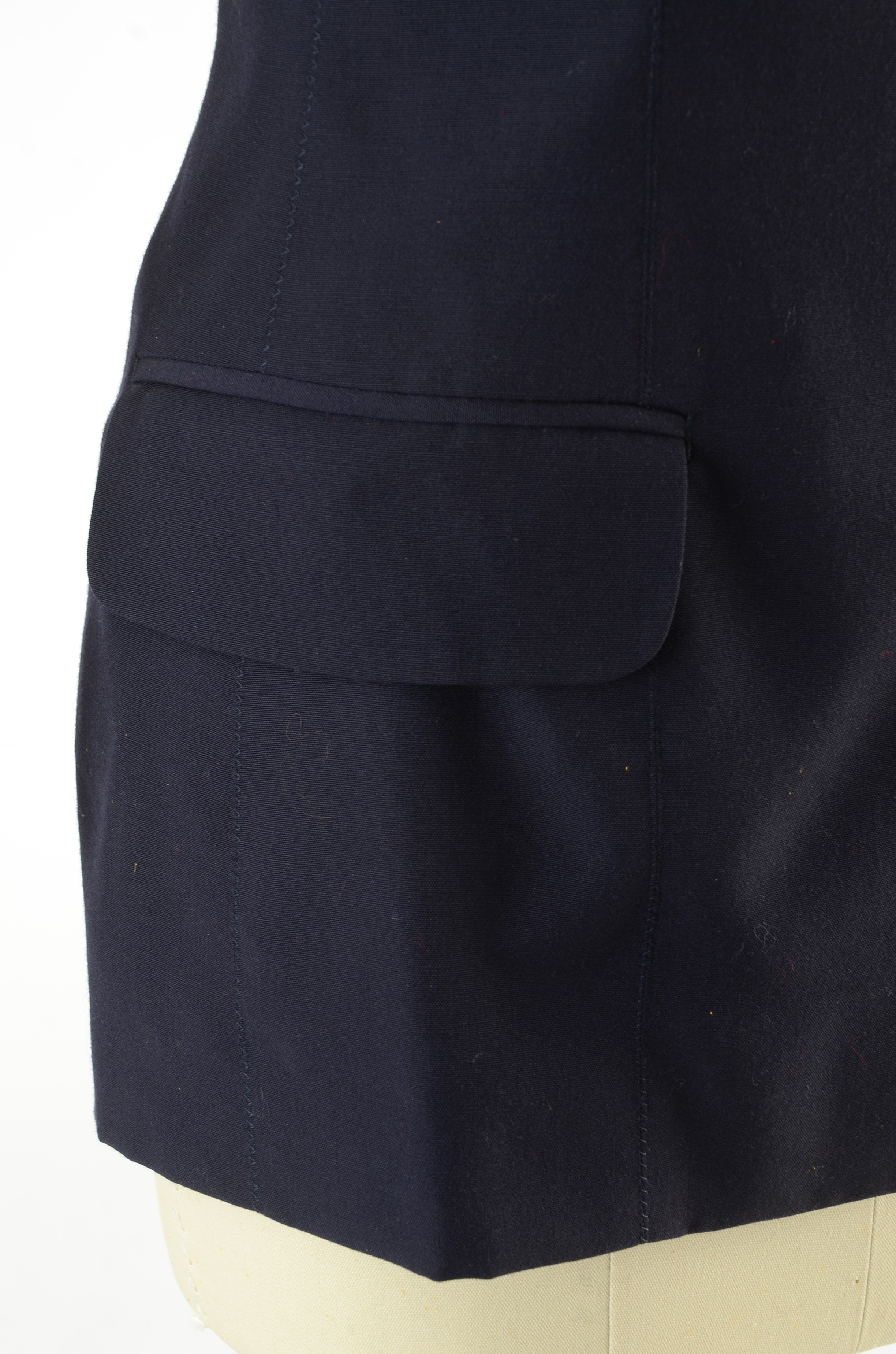 Jean Paul Gaultier Femme Navy Blue Gabardine Wool One-Shoulder Sleeveless Blazer with Side Buttons