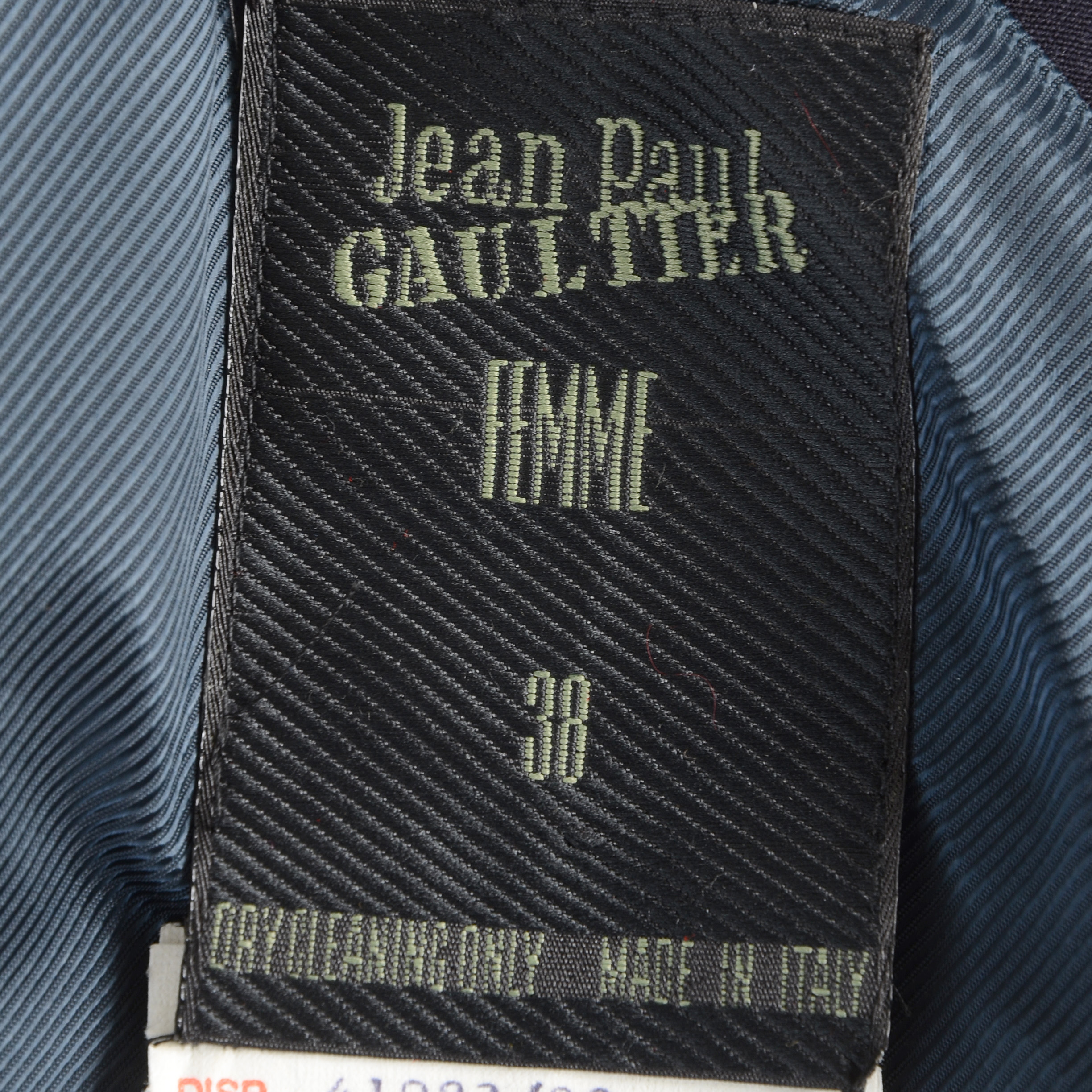 Jean Paul Gaultier Femme Navy Blue Gabardine Wool One-Shoulder Sleeveless Blazer with Side Buttons