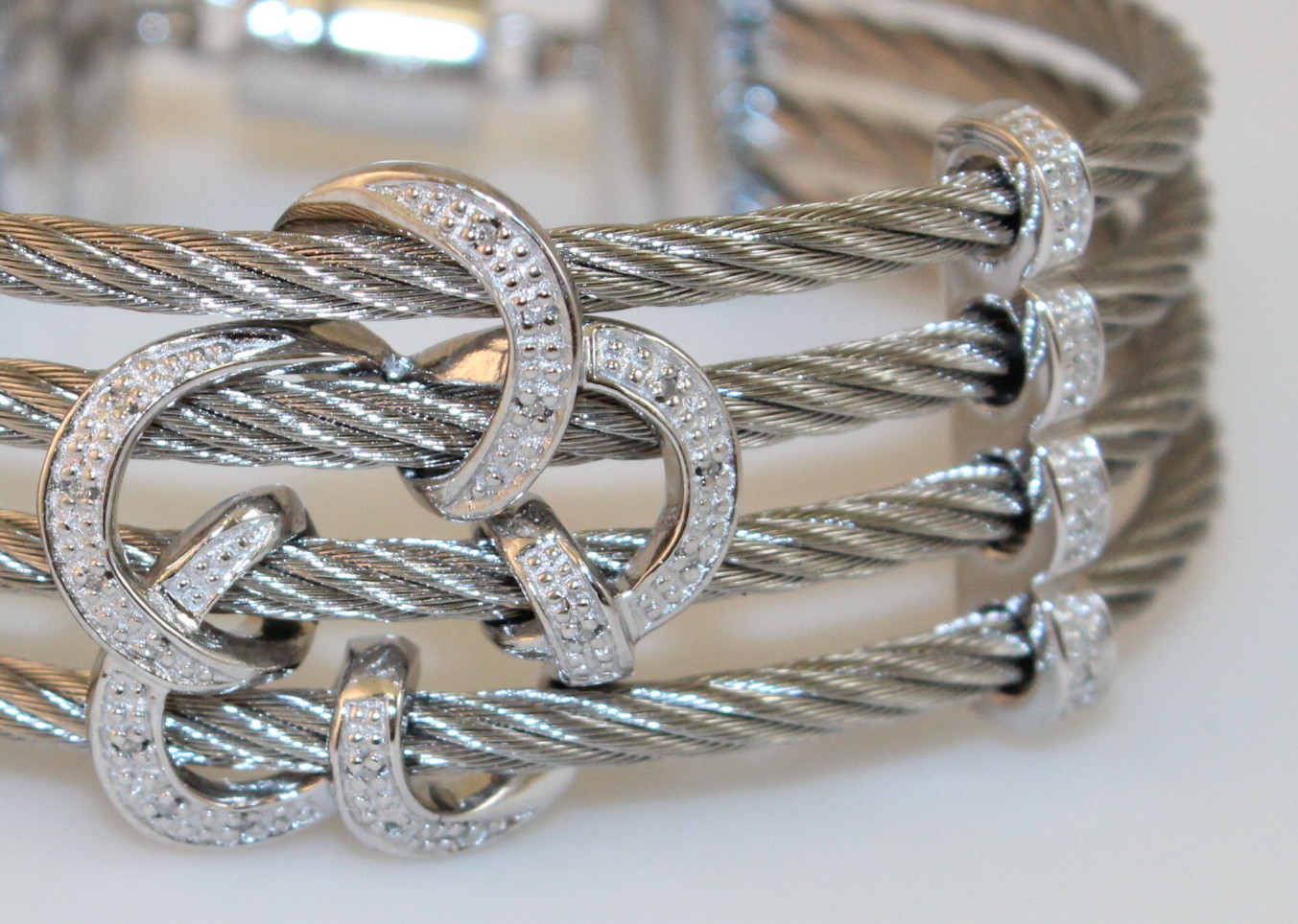 Sterling and Pave Diamond Cable Bracelet