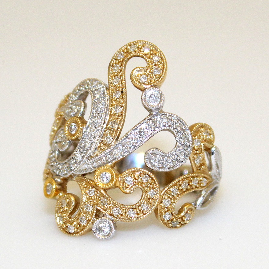 14K Yellow and White Gold Ring with Diamonds