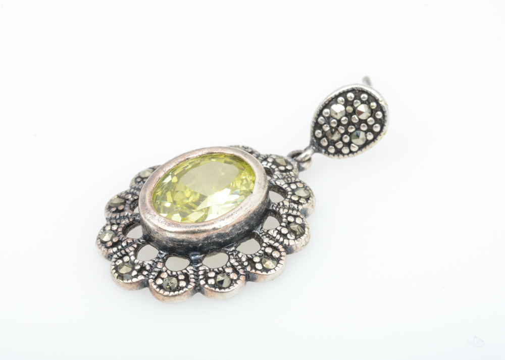 Sterling Silver Cubic Zirconia and Marcasite Earrings