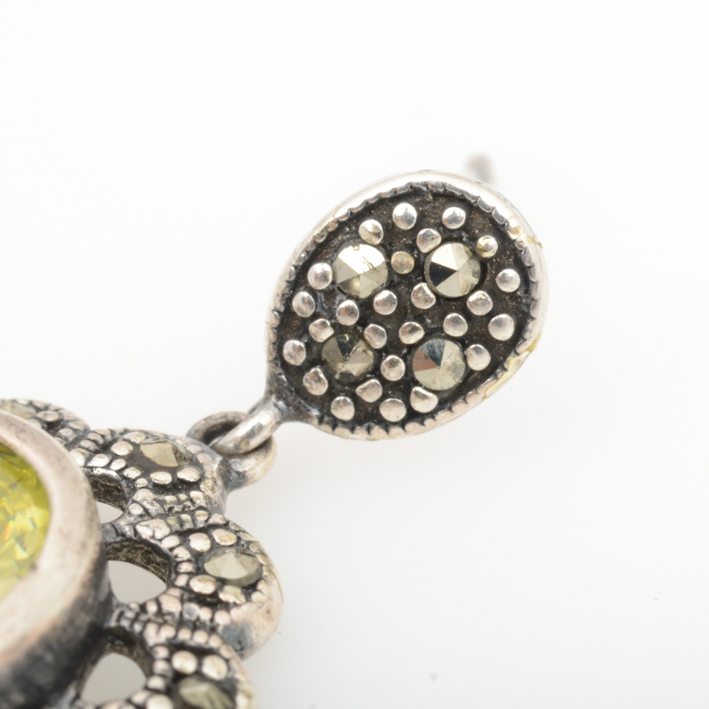 Sterling Silver Cubic Zirconia and Marcasite Earrings