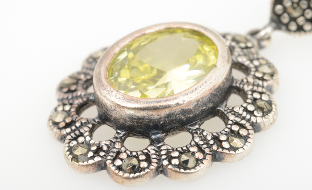 Sterling Silver Cubic Zirconia and Marcasite Earrings