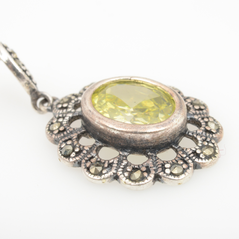 Sterling Silver Cubic Zirconia and Marcasite Earrings