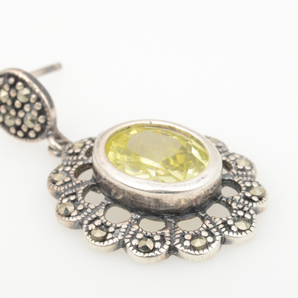 Sterling Silver Cubic Zirconia and Marcasite Earrings