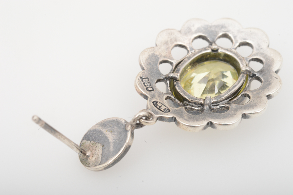 Sterling Silver Cubic Zirconia and Marcasite Earrings