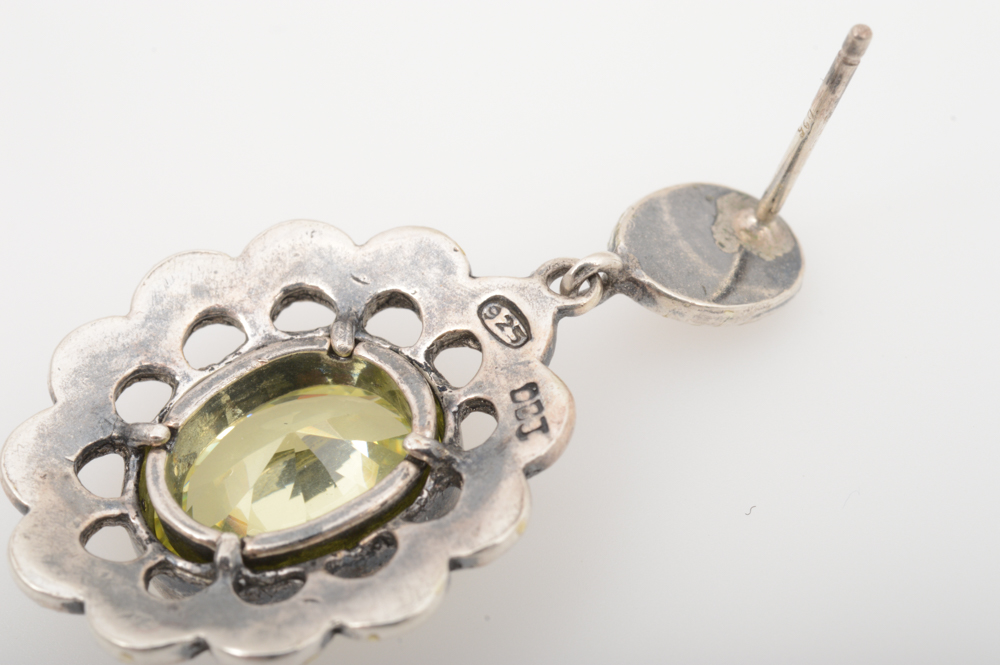 Sterling Silver Cubic Zirconia and Marcasite Earrings