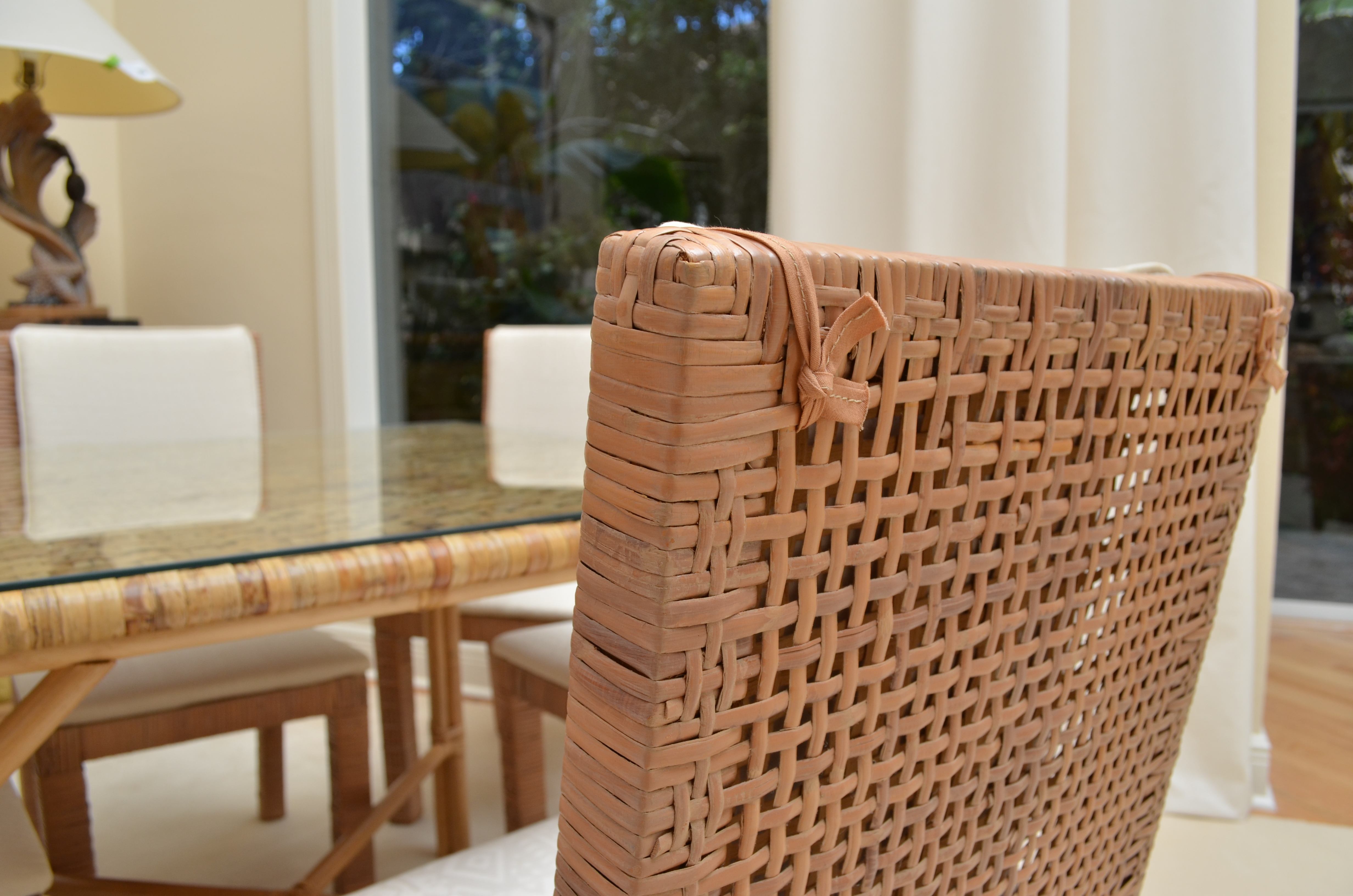Glass Top Wicker Dining Table With Six Chairs