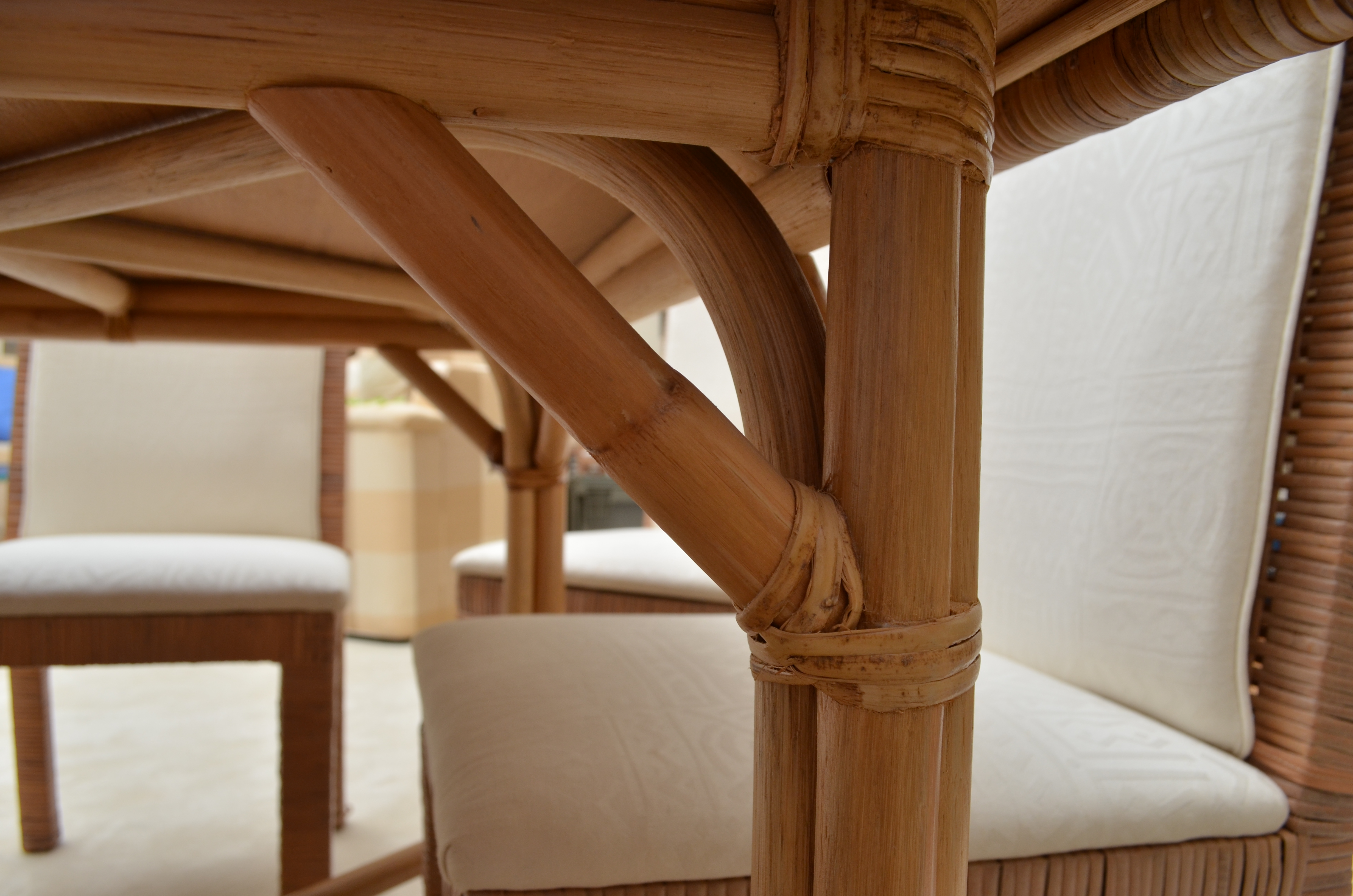 Glass Top Wicker Dining Table With Six Chairs