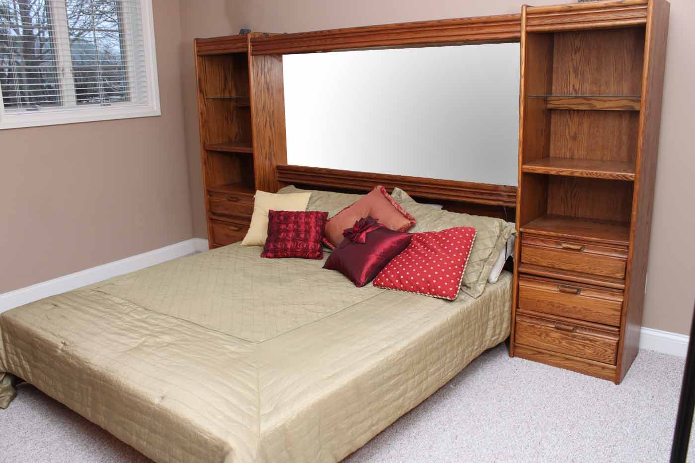 King Size Bed Frame with Drawer and Shelf Surround